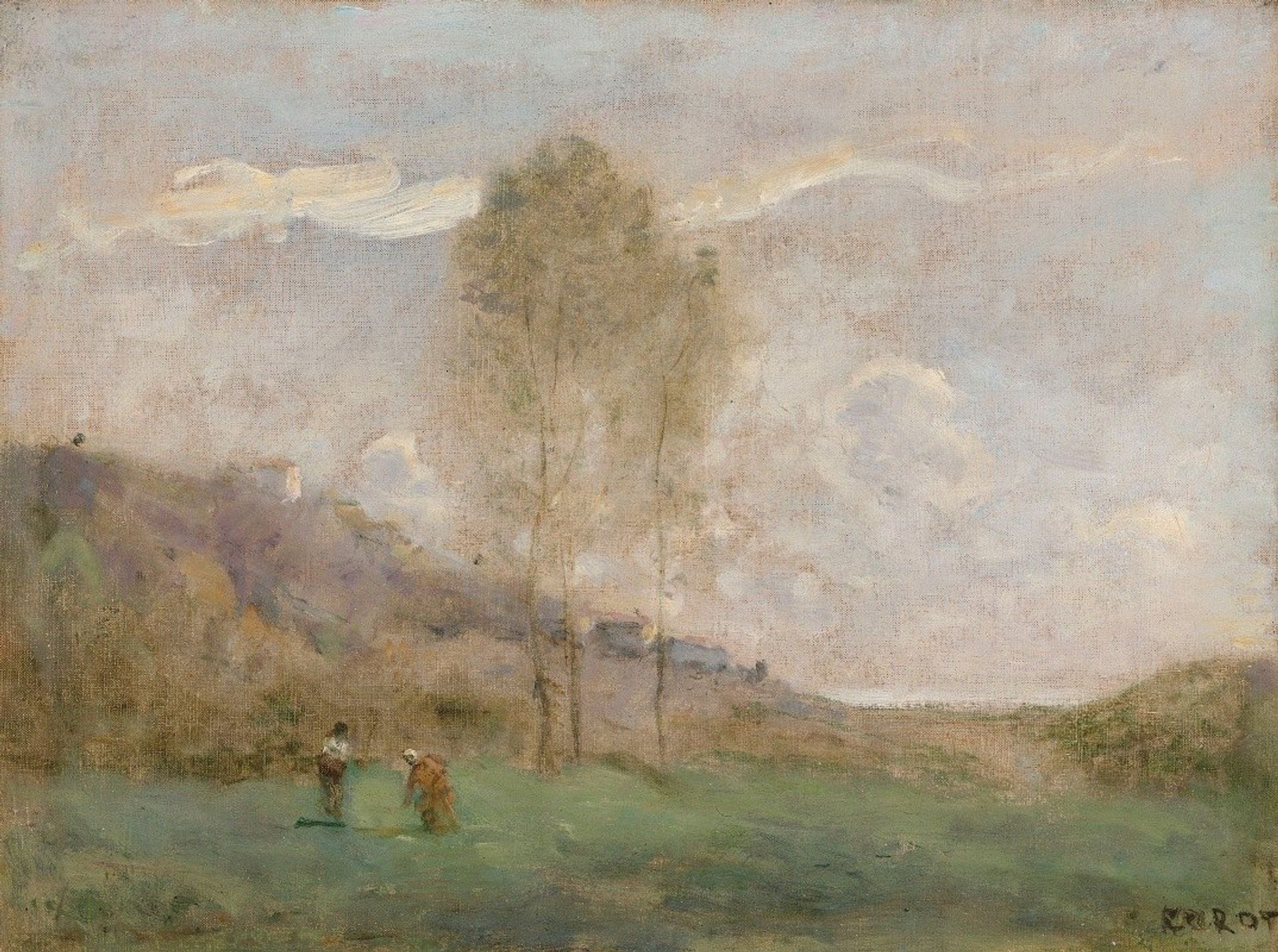 Paysage D’automne Près D’une Côte, Avec Deux Personnages by Camille Corot