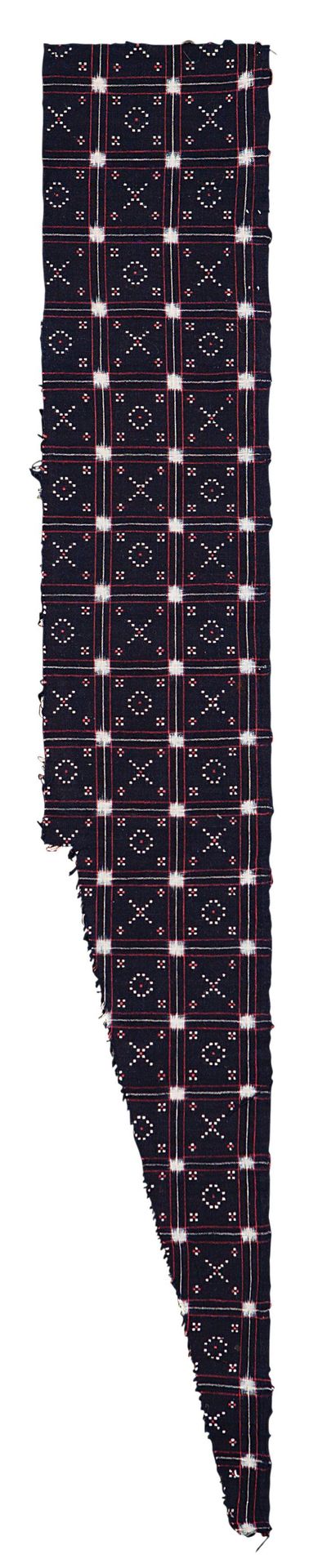 Dark blue-ground fragment with white and red geometric pattern by Anonymous