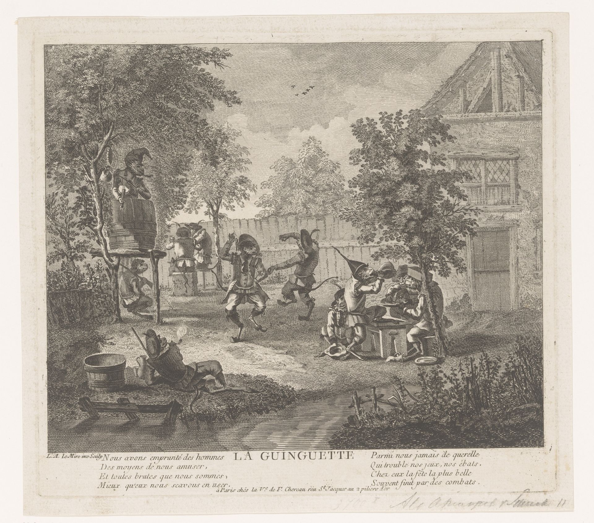 Drinkende en dansende apen by Louis Le Mire