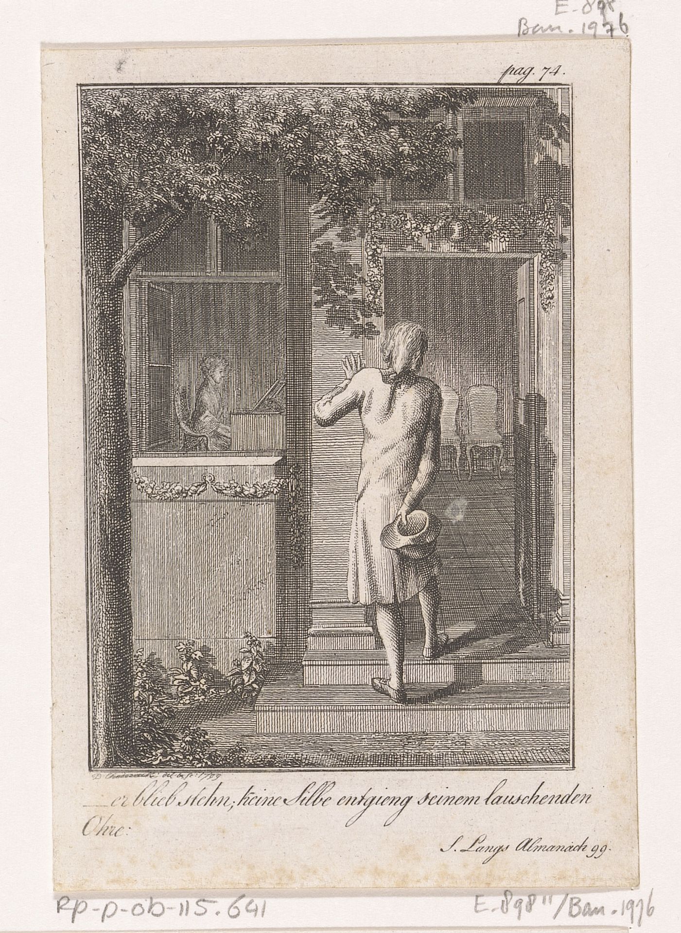Robert hoort Luise piano spelen by Daniel Nikolaus Chodowiecki