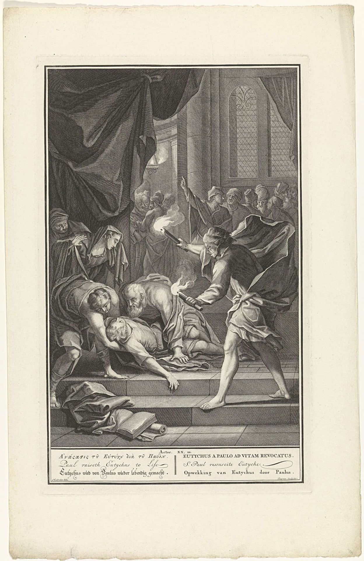 Opwekking van Eutychus door Paulus by Dirk Jongman