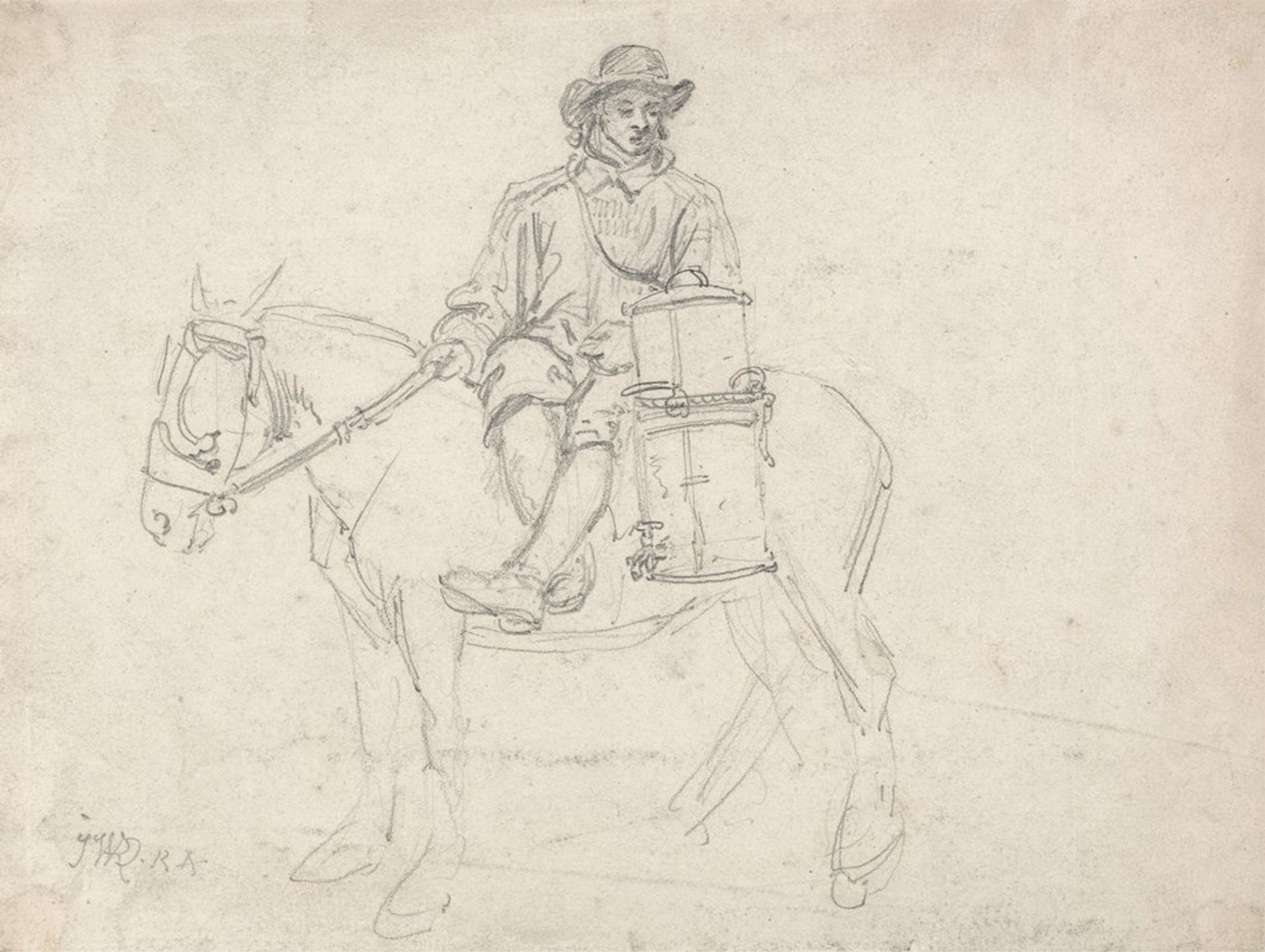 A Farmhand Riding Side-saddle, Carrying an Urn by James Ward