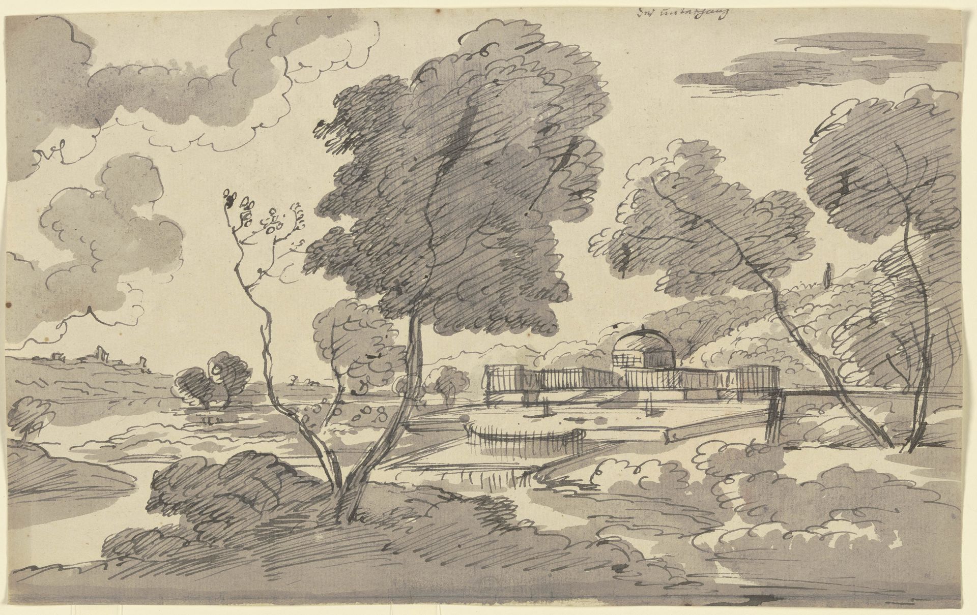 Ideale Landschaft mit tempelartiger Architekturanlage (_Der Untergang_) by Franz Kobell