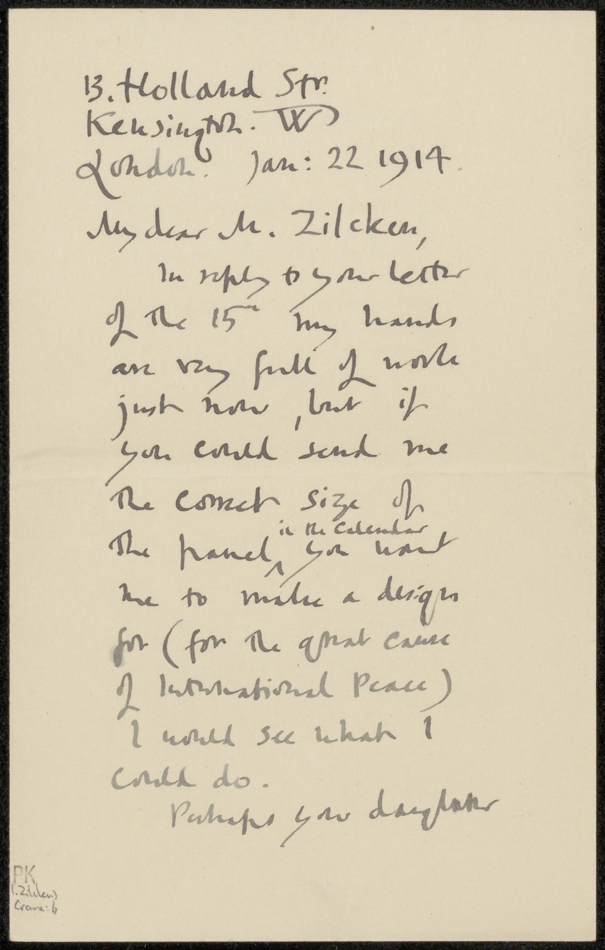 Brief aan Philip Zilcken by Walter Crane