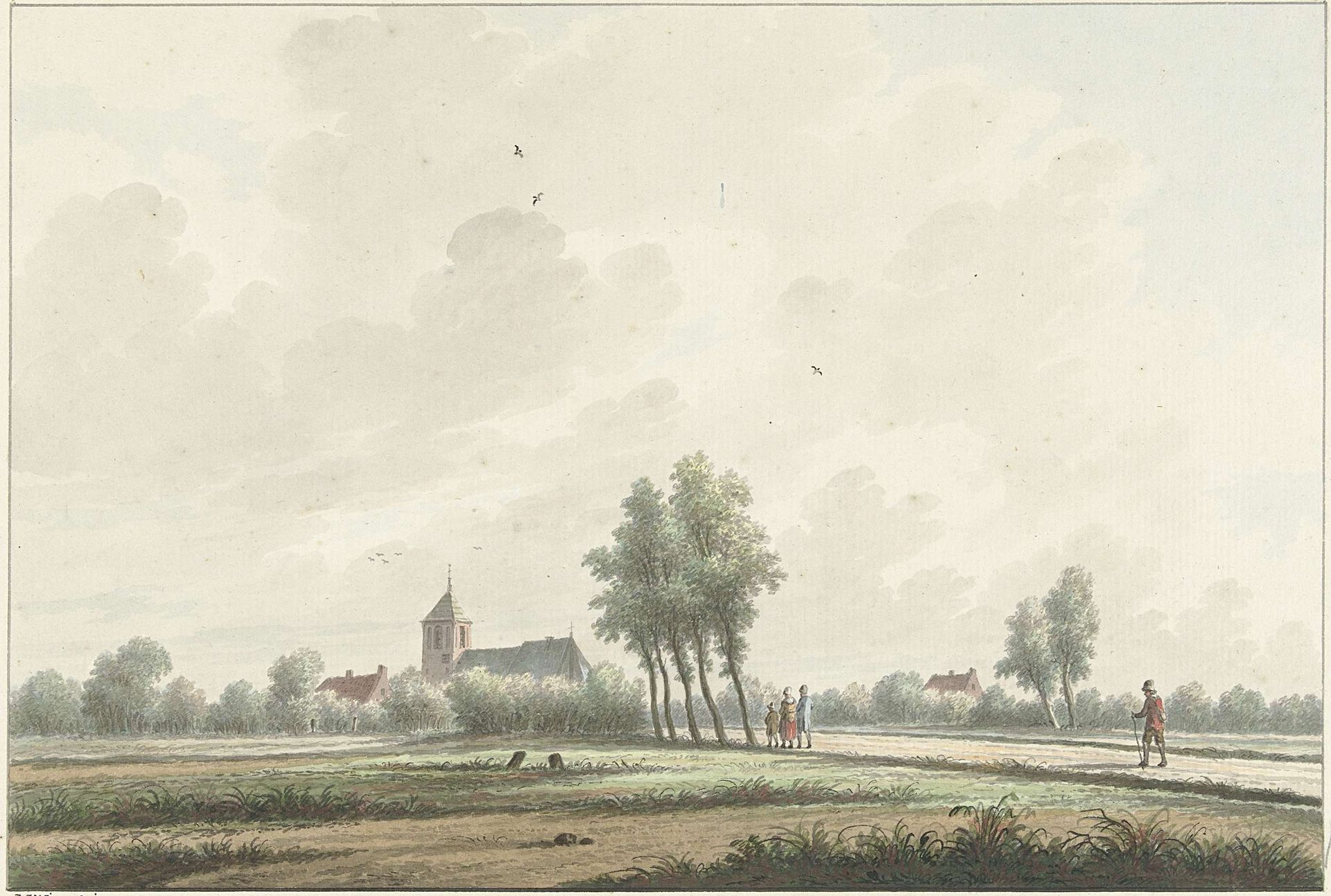 Een landschap met kerk aan de horizon by Nicolaas Wicart