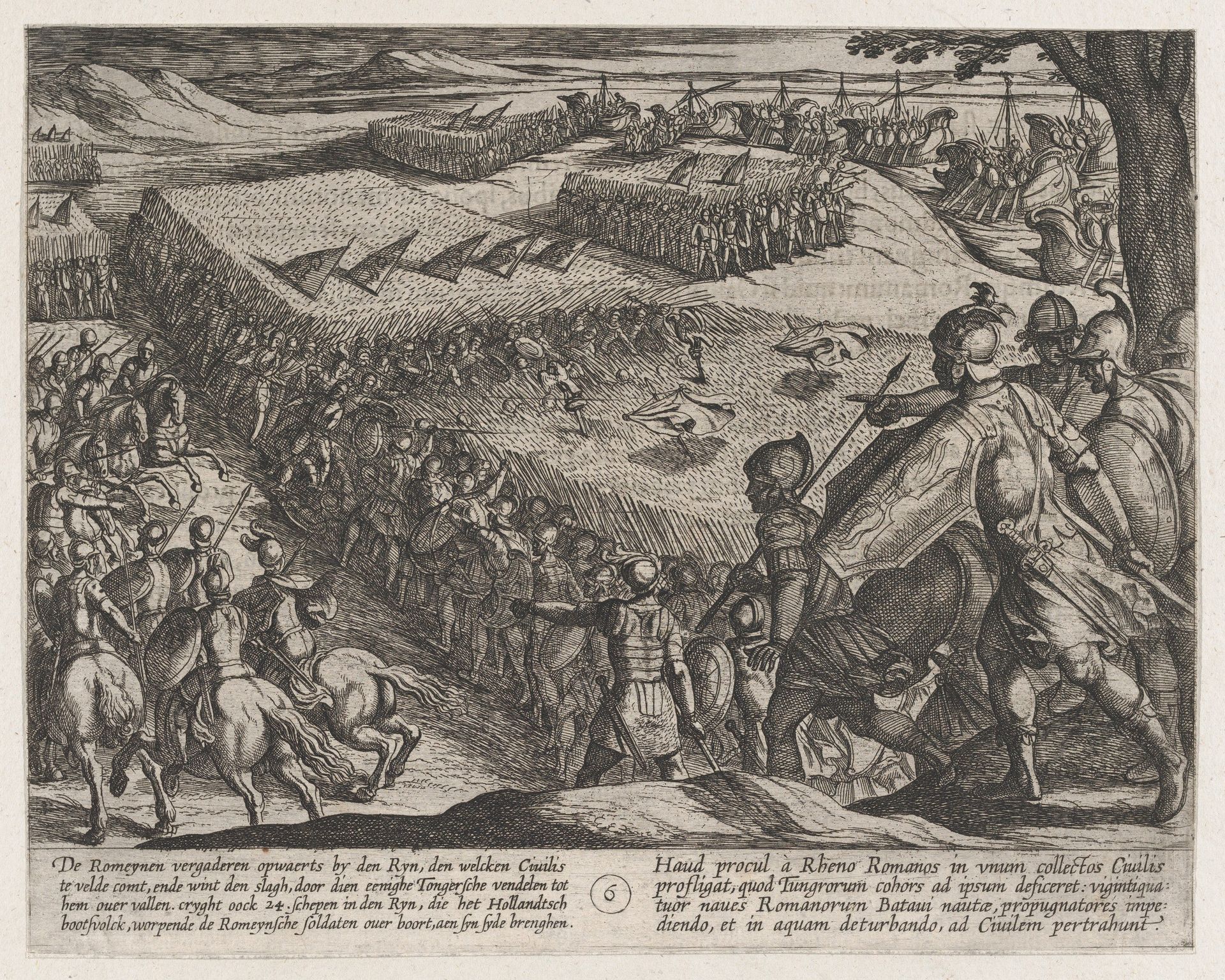 Plate 6: Romans Defeated Near the Rhine, from The War of the Romans Against the Batavians (Romanorvm et Batavorvm Societas) by Antonio Tempesta