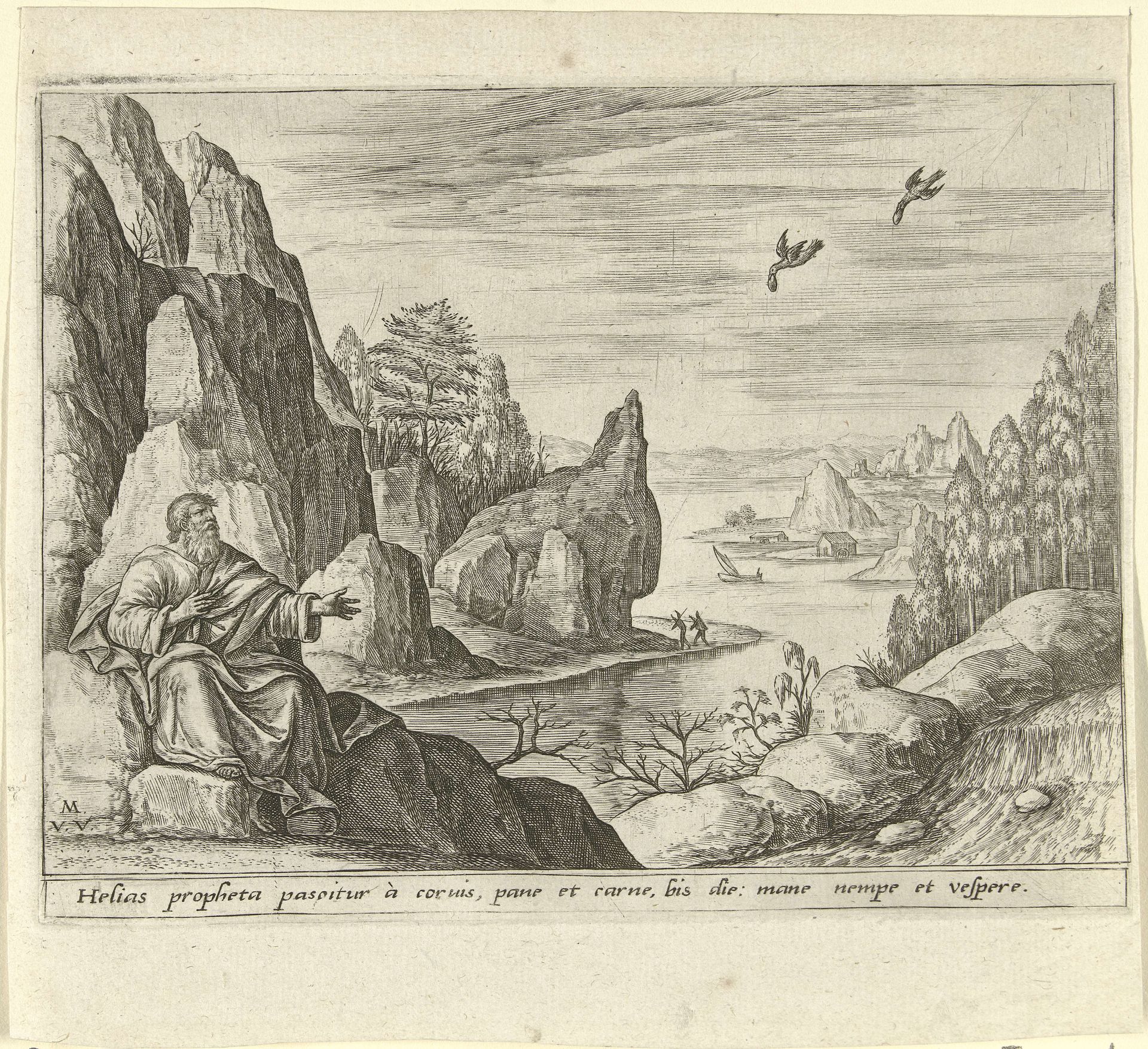 Elia gevoed door raven by Crispijn van de (II) Passe