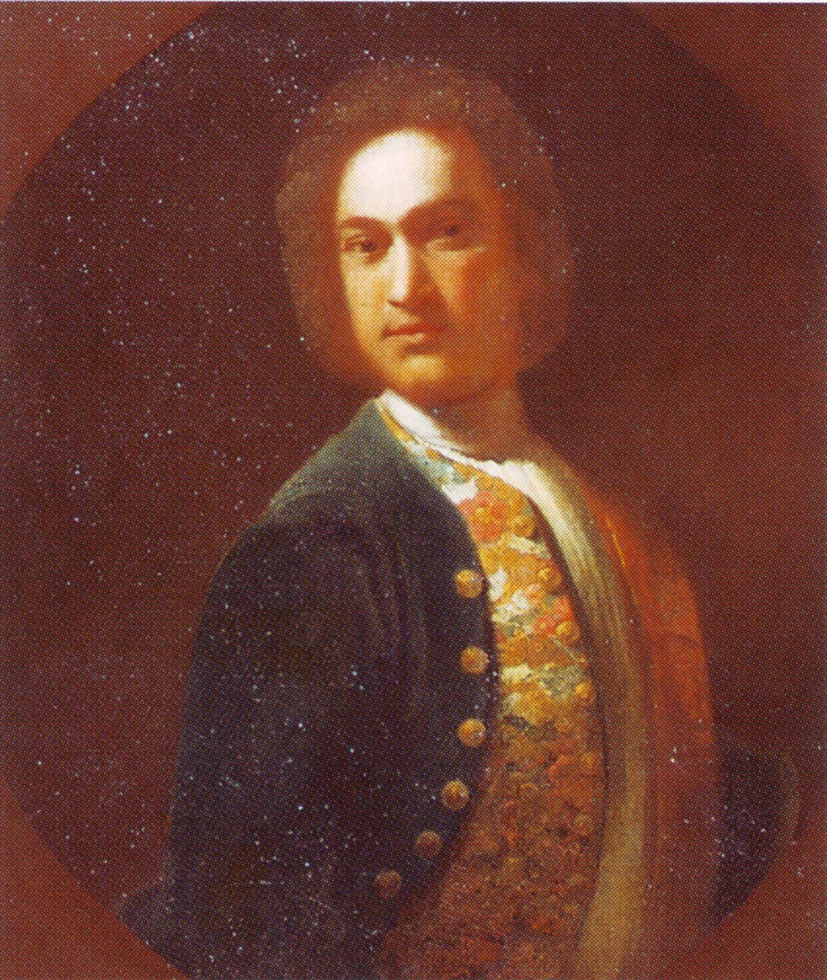 Portrait of young man in a green coat by Ivan Nikitin