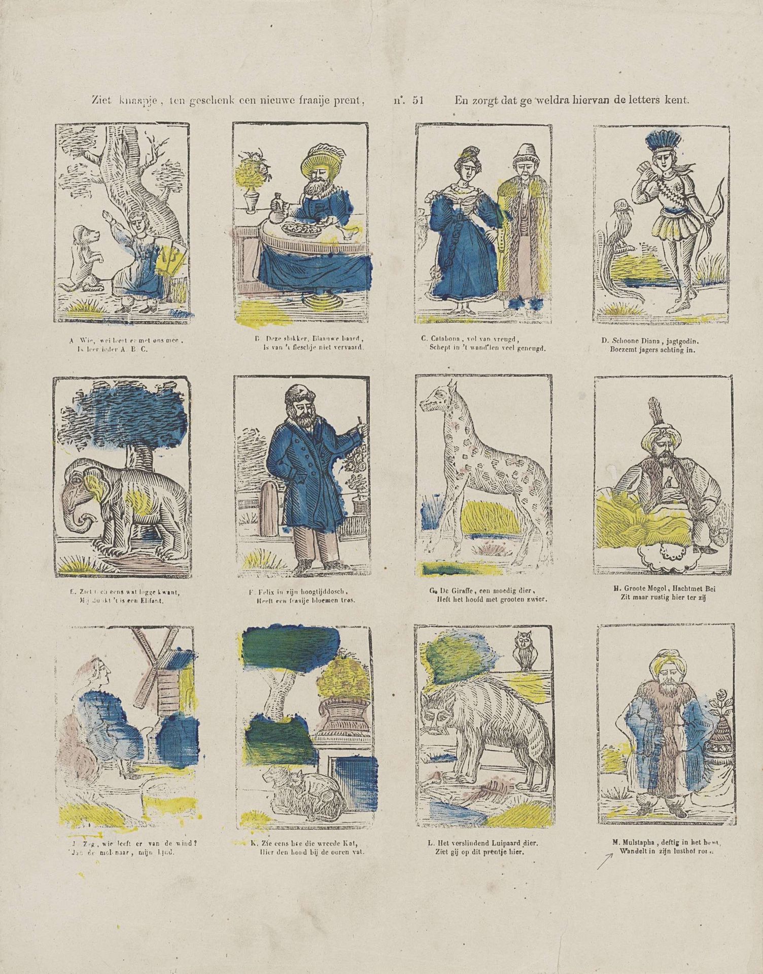 Ziet knaapje, ten geschenk een nieuwe fraaije prent, / En zorgt dat ge weldra hiervan de letters kent by Lutkie & Cranenburg