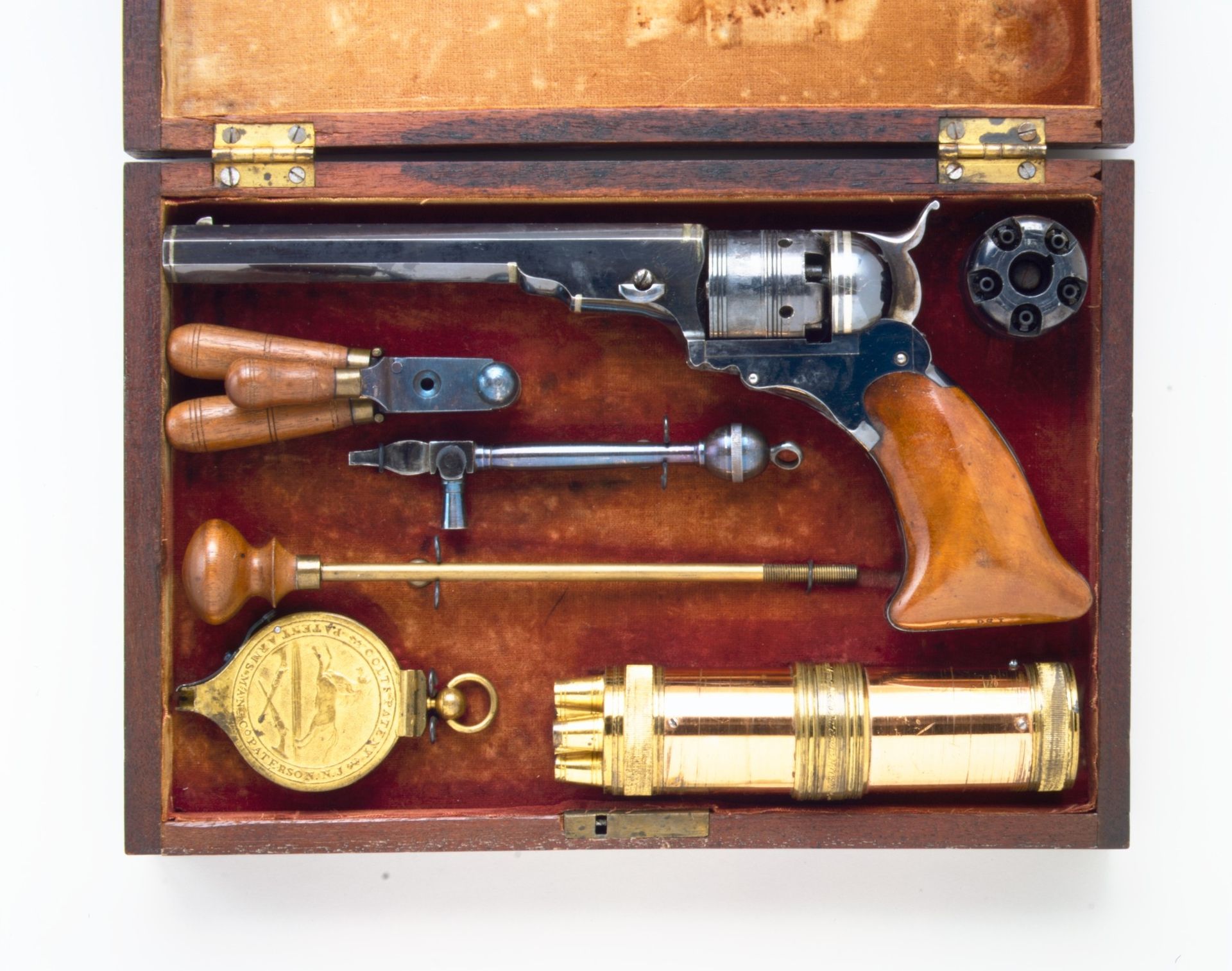 Colt Paterson Percussion Revolver, No. 3, Belt Model, Serial no. 156, with Case and Accessories by Samuel Colt