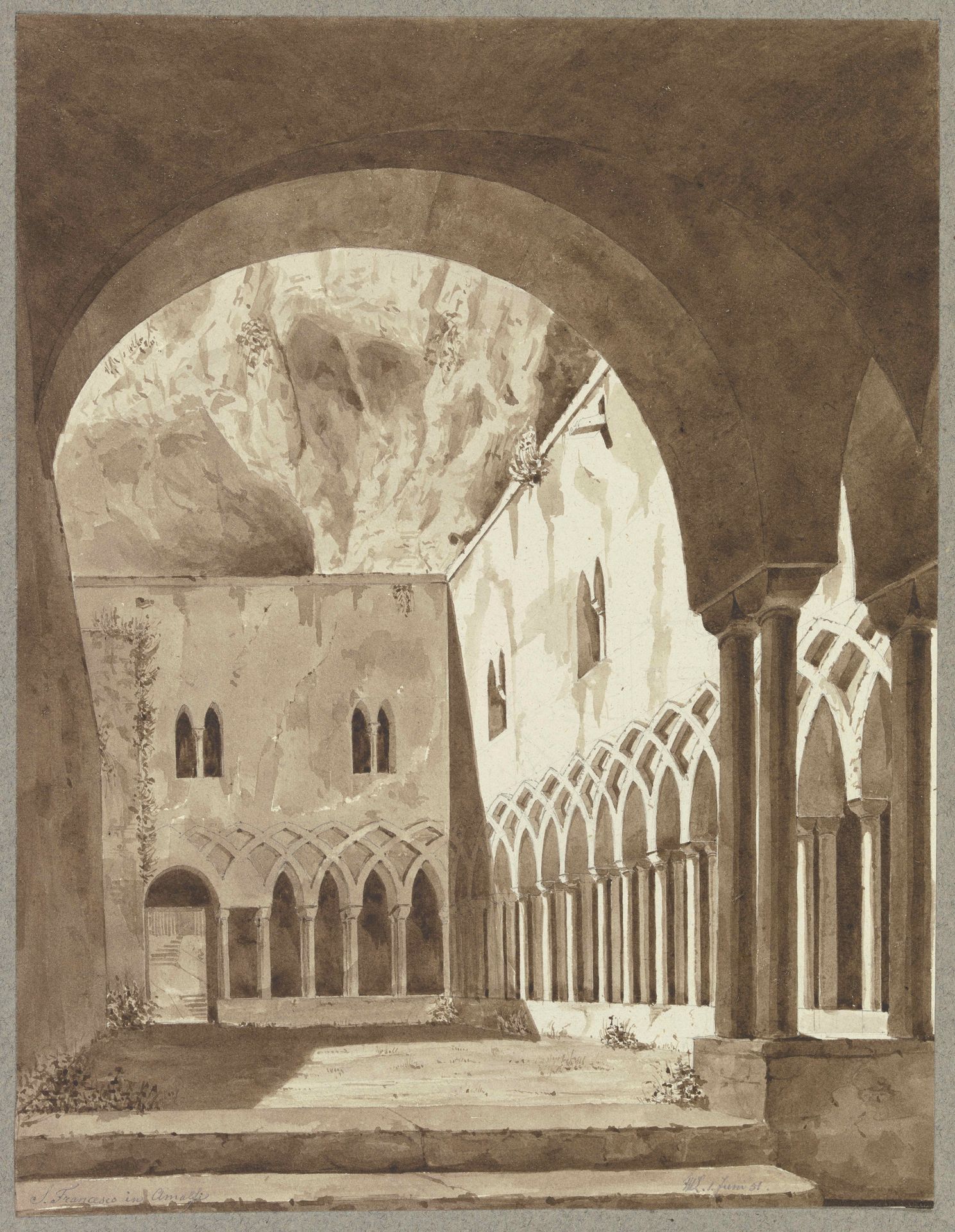 Der Kreuzgang von S. Francesco in Amalfi by Friedrich Wilhelm Ludwig