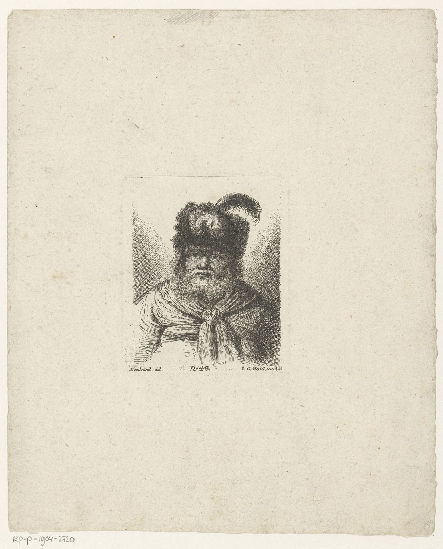 Oude man met baard en bontmuts by Johann Georg Hertel