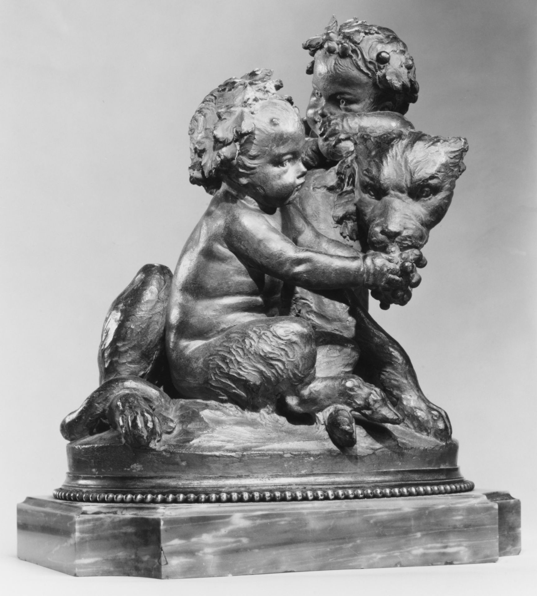 Infant and satyr child with a panther by Louis Félix de La Rue