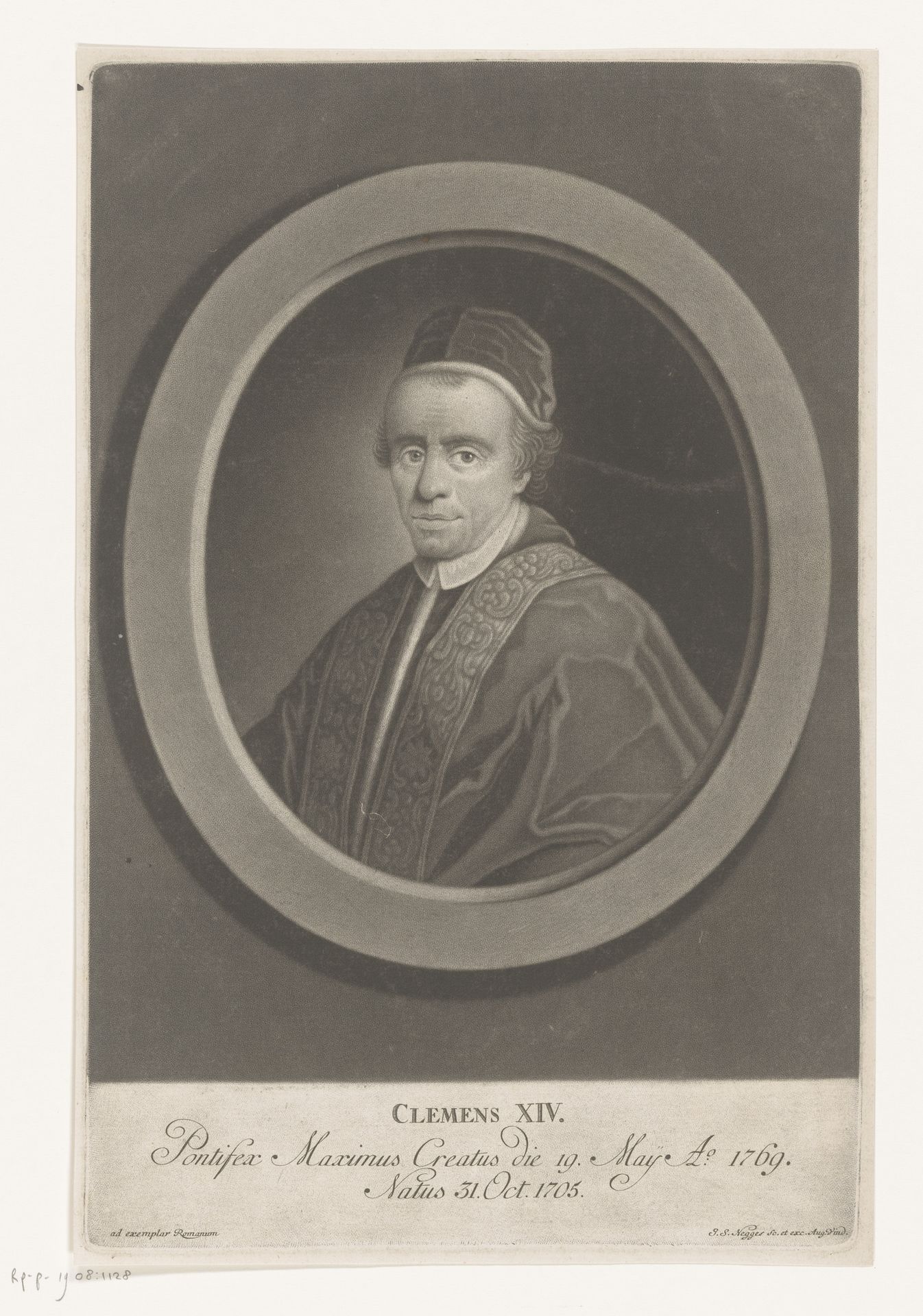 Portret van Clemens XIV by Johann Simon Negges