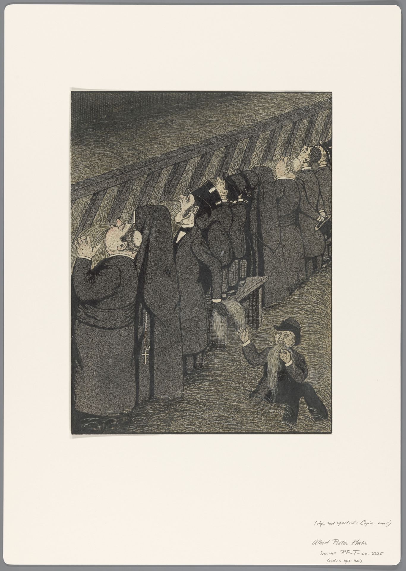 Ontwerp voor een politieke spotprent: rij heren bij een voederbak by Albert (I) Hahn