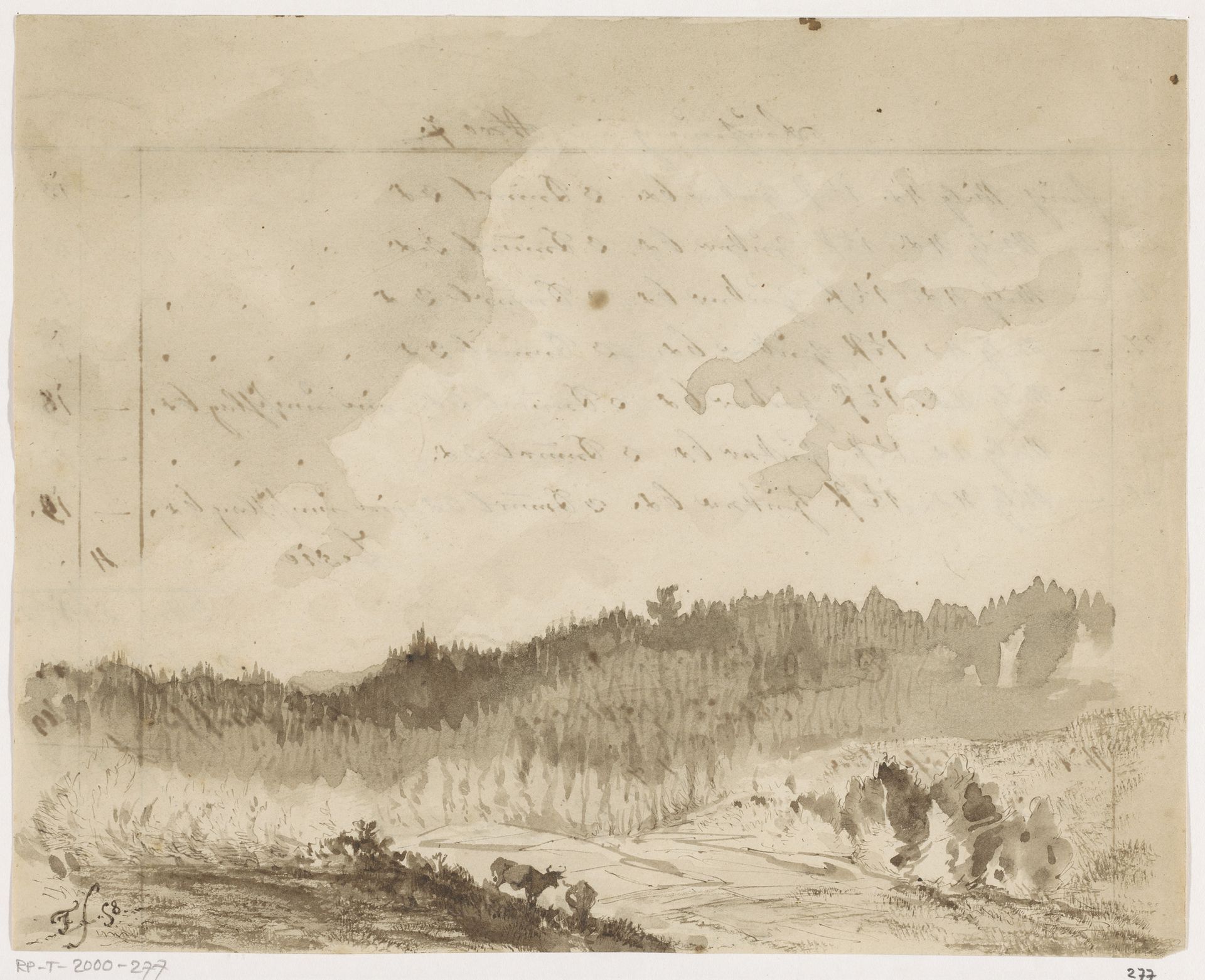 Boslandschap met herten by Johannes Tavenraat
