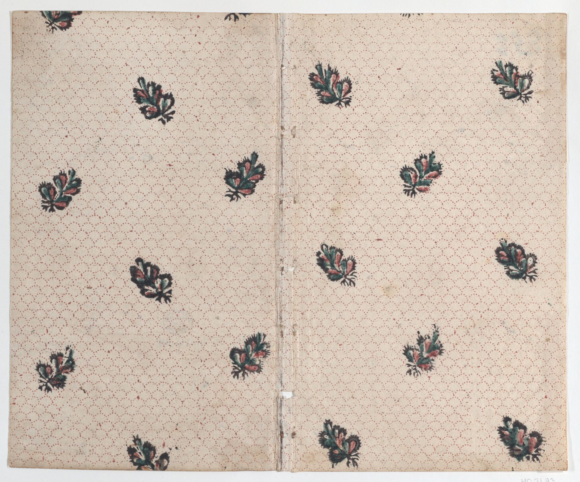 Sheet with overall dot and floral pattern by Anonymous