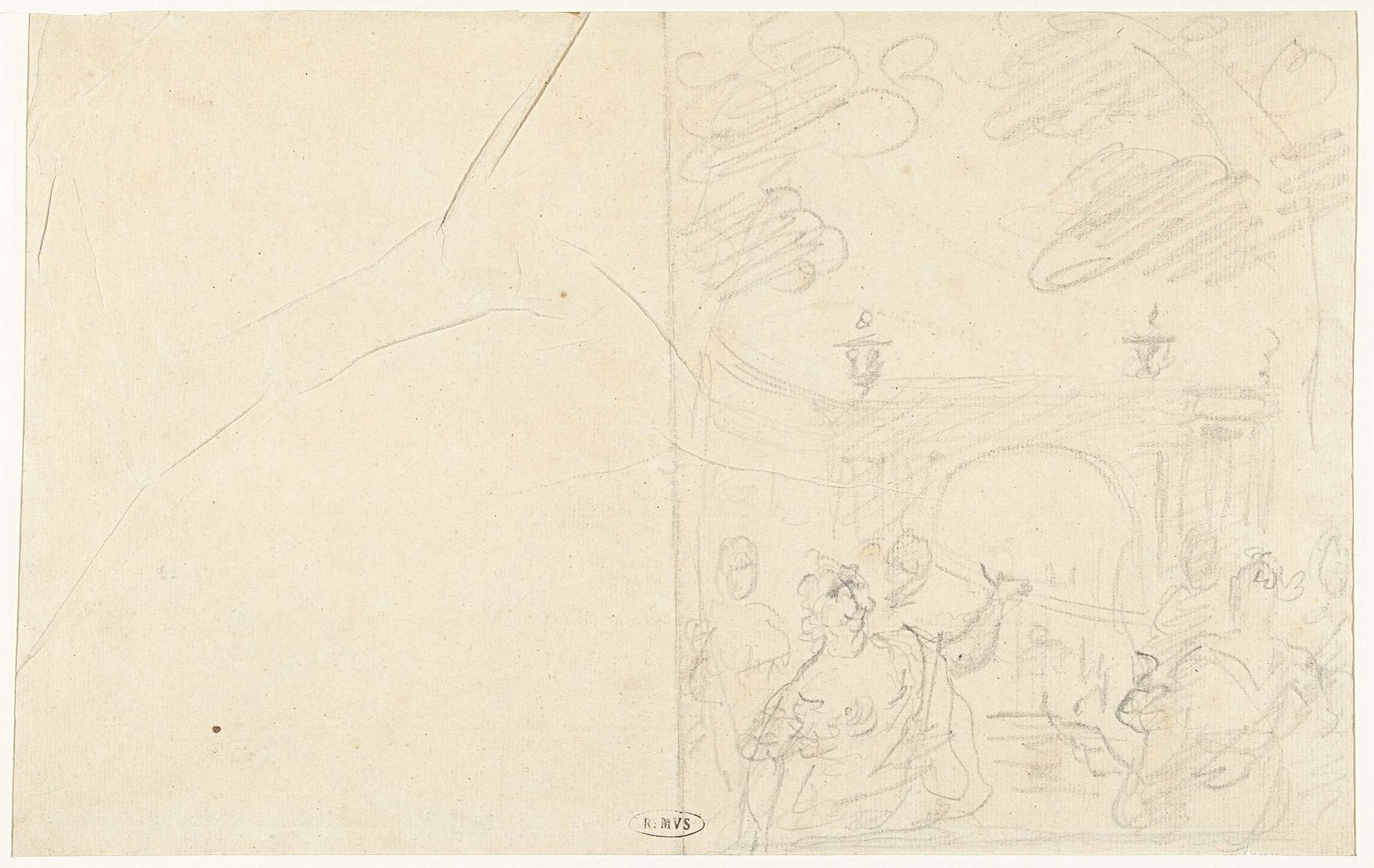 Schets van figuren in een landschap by Dionys van Nijmegen