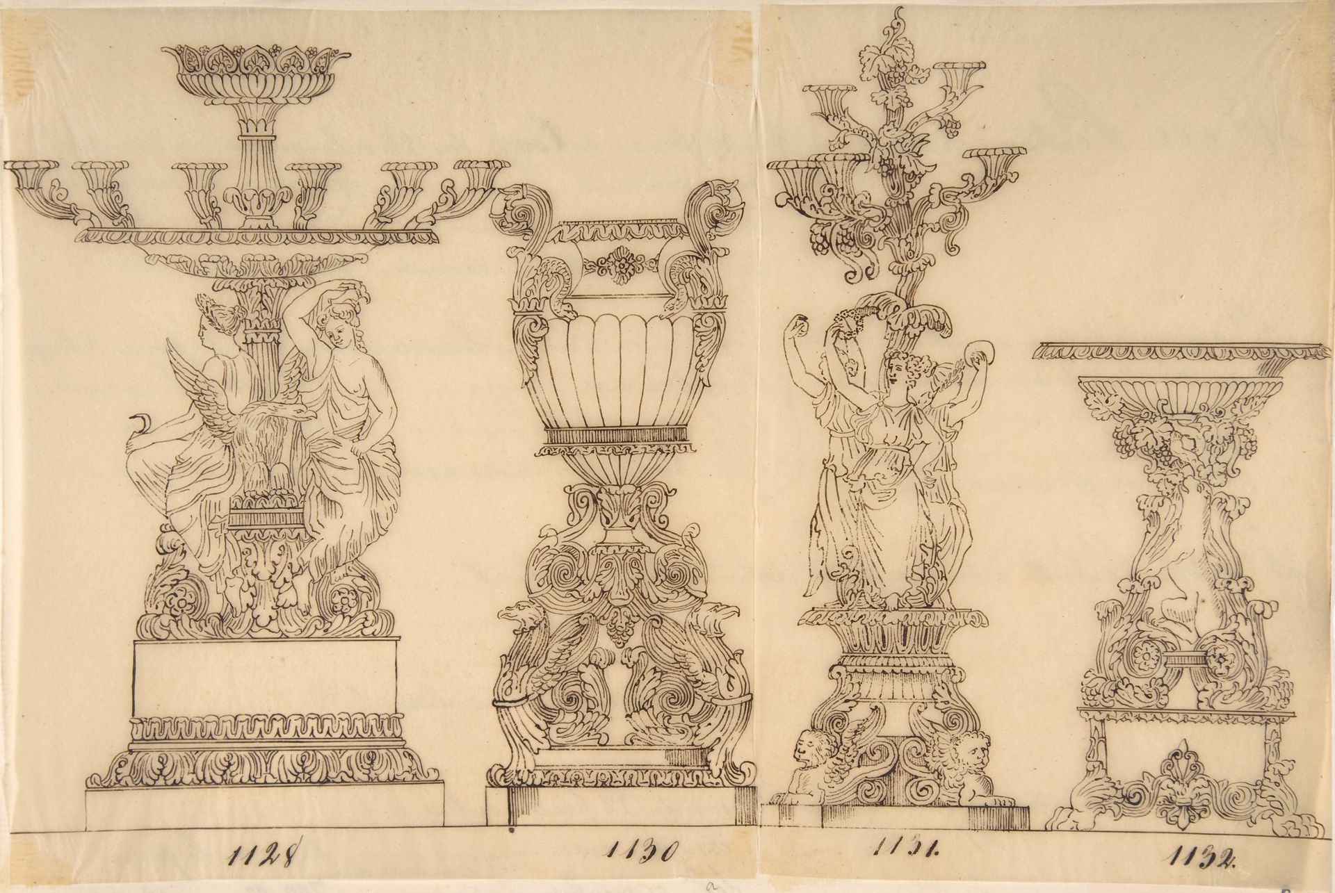 Designs for Two Candelabras and Two Urns by Anonymous