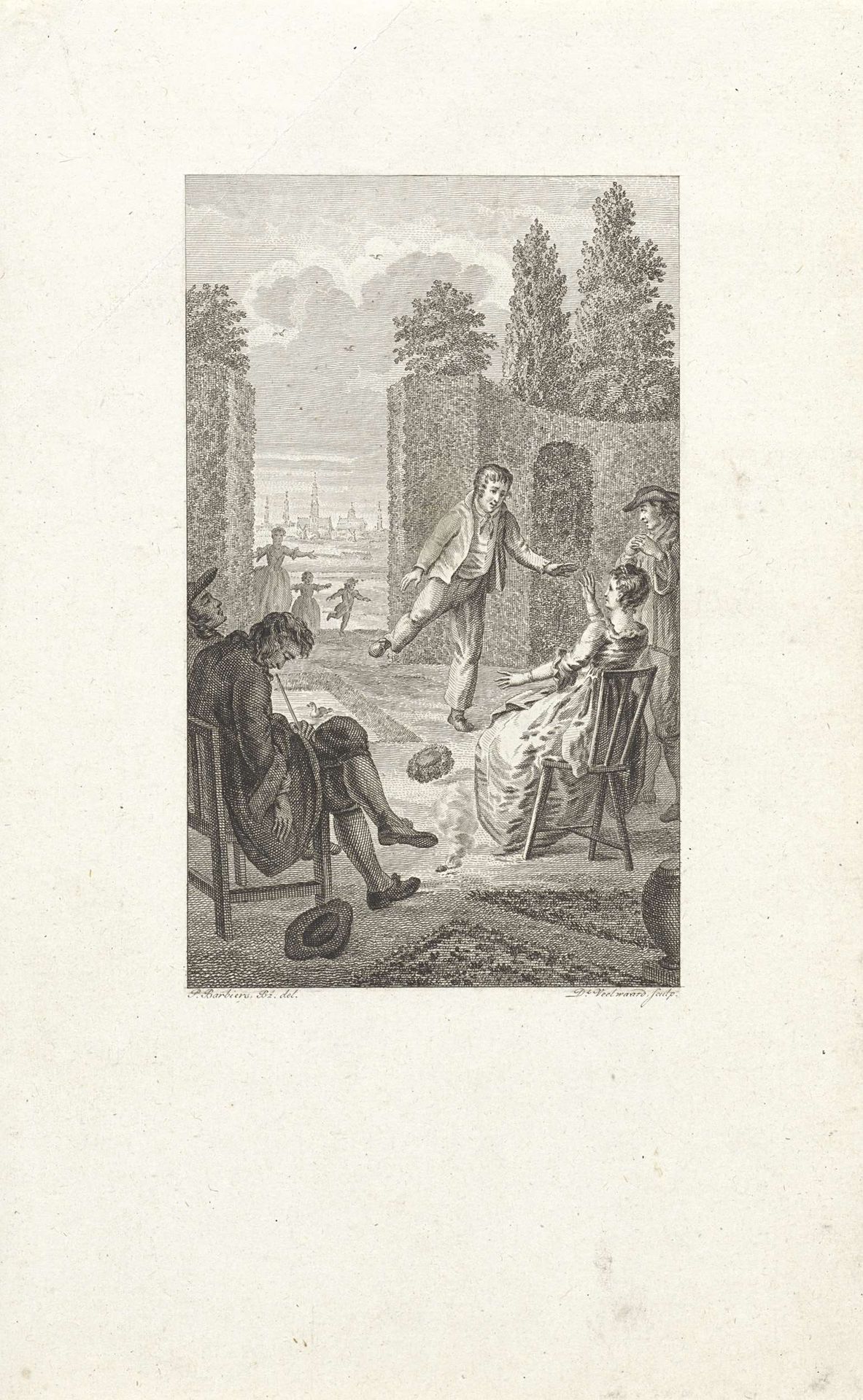 Verschillende figuren in een tuin by Daniël (I) Veelwaard