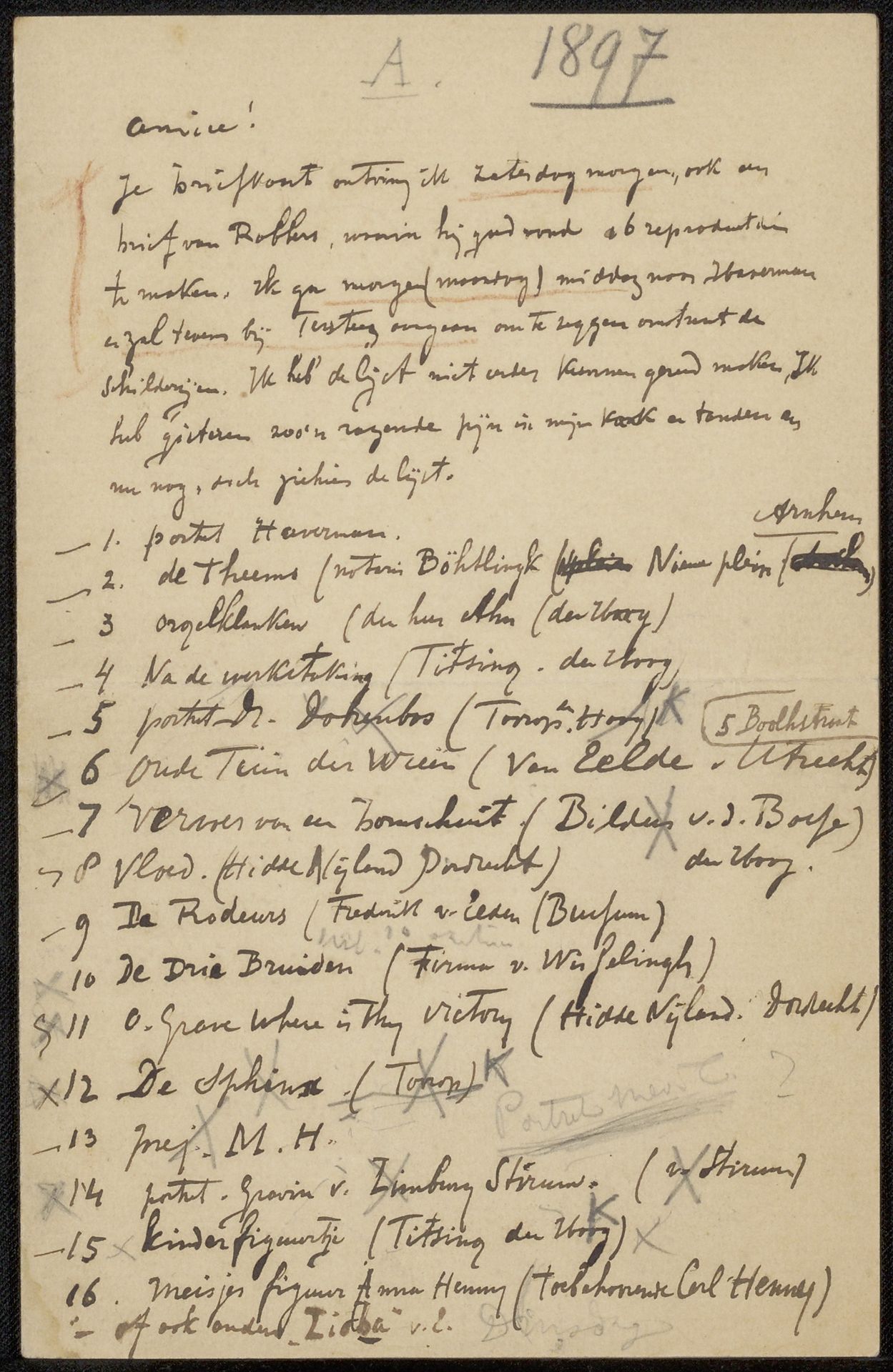 Brief aan Philip Zilcken by Jan Toorop