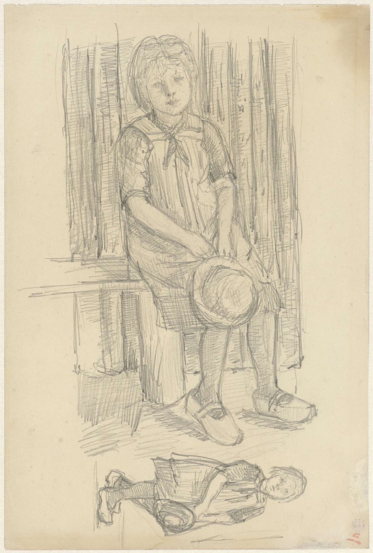 Zittend en staand meisje by Jozef Israëls