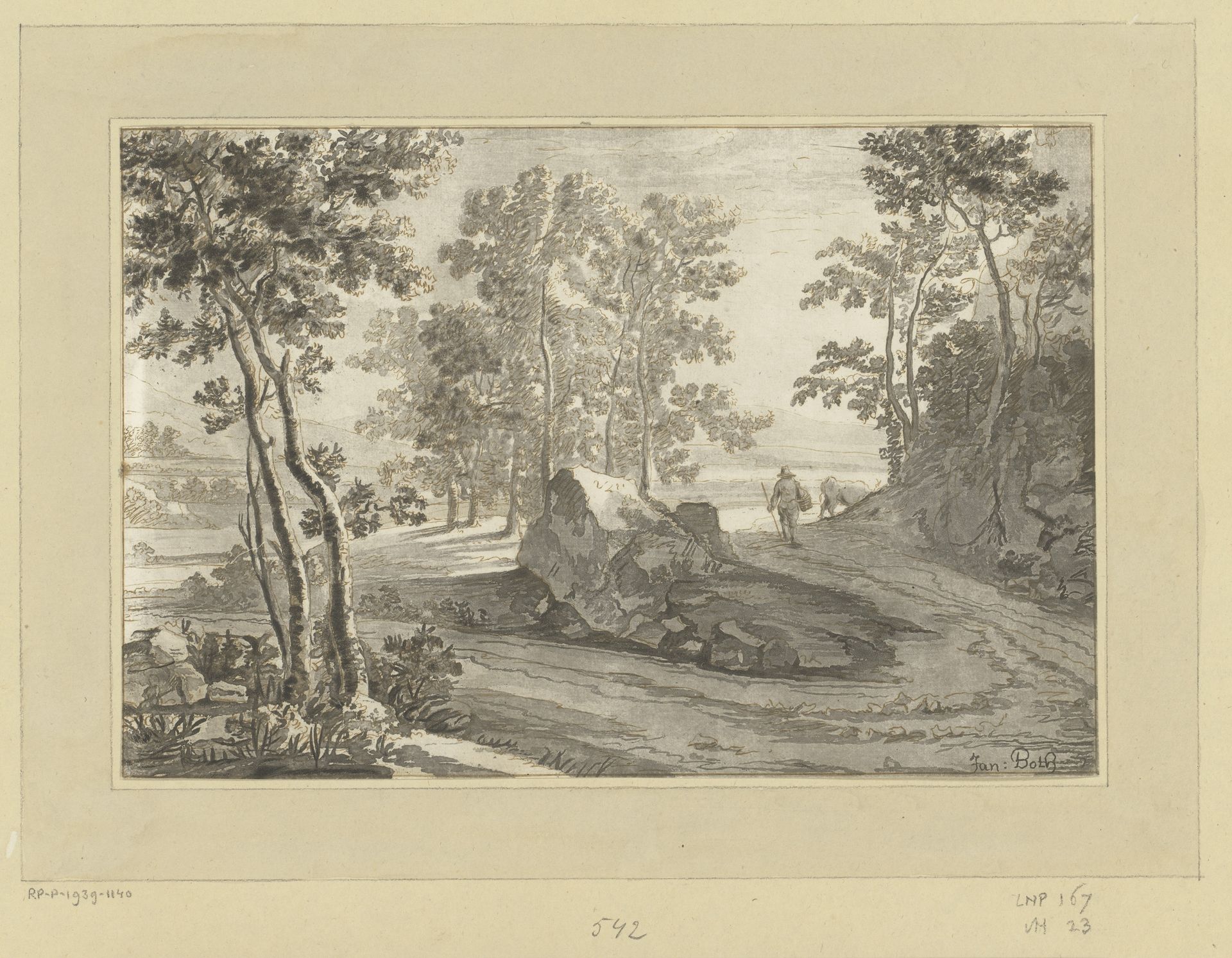 Boomrijk landschap met veedrijver by Cornelis Brouwer