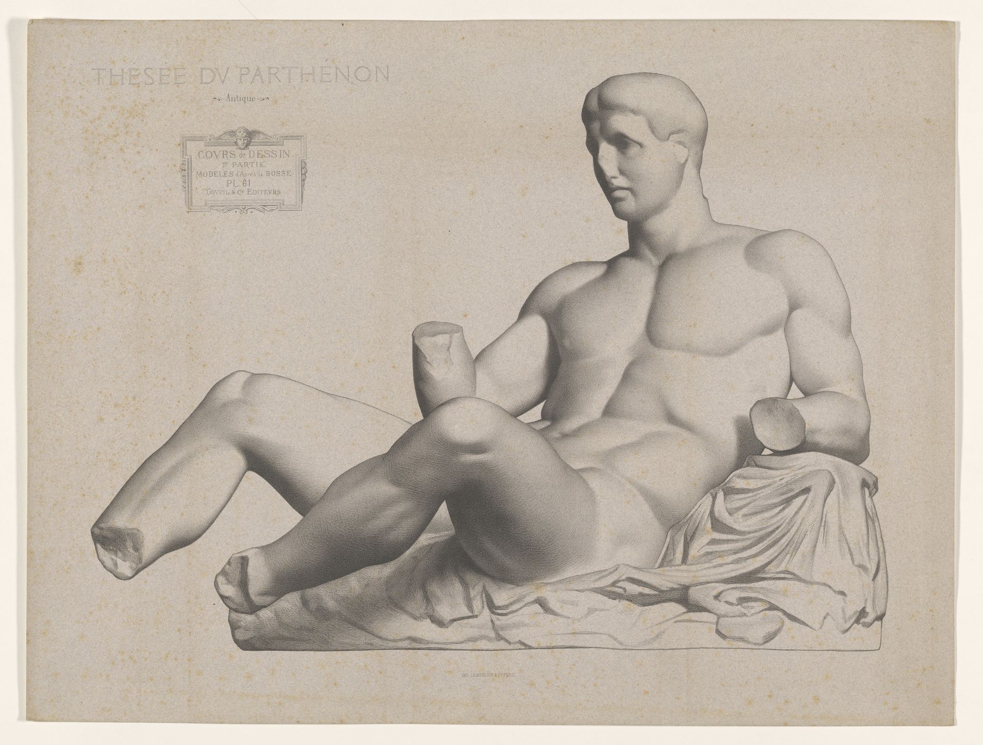 Theseus, deel van het fronton van het Parthenon by Charles Bargue