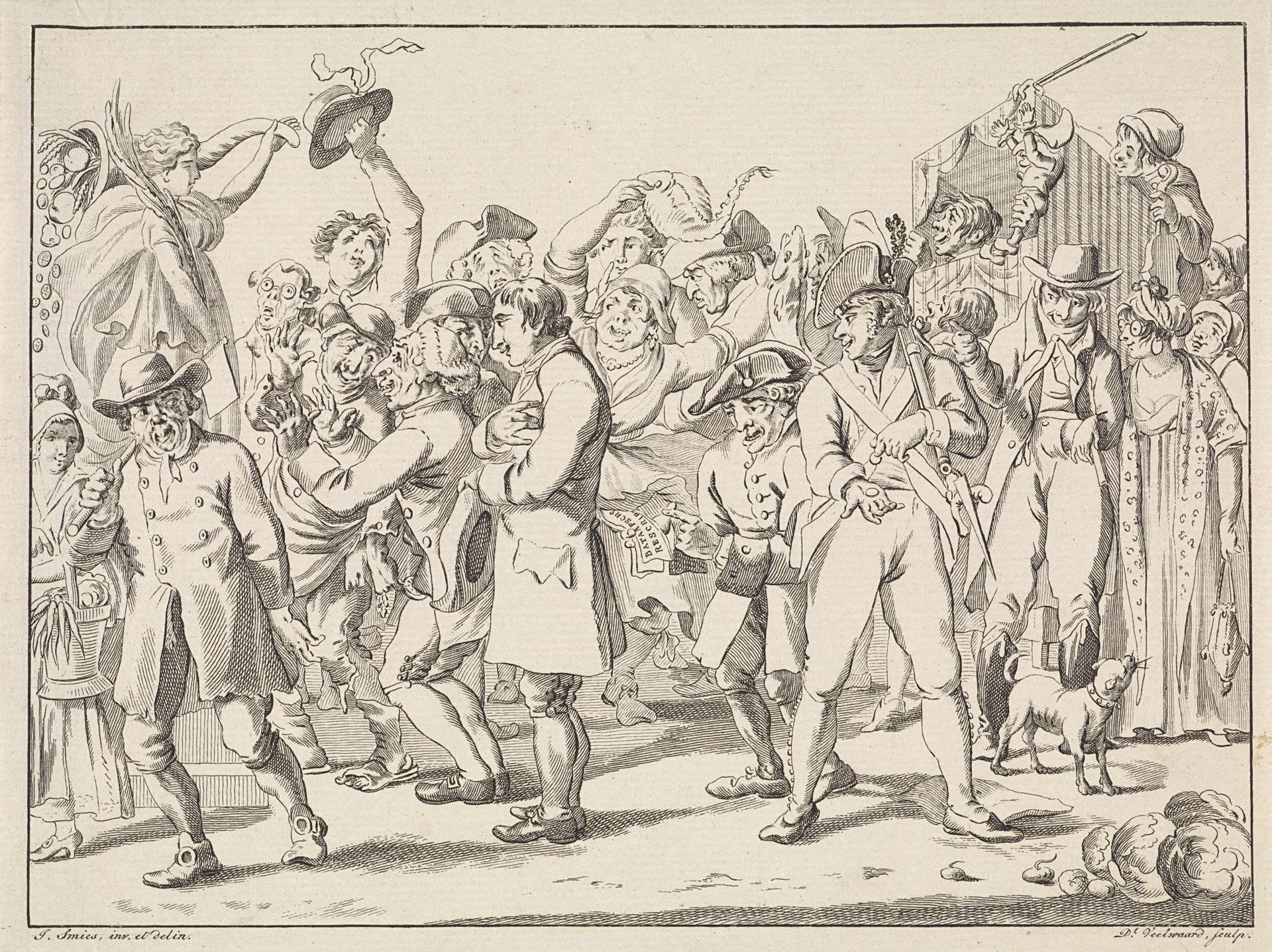 Karikaturaal gezelschap by Daniël (I) Veelwaard