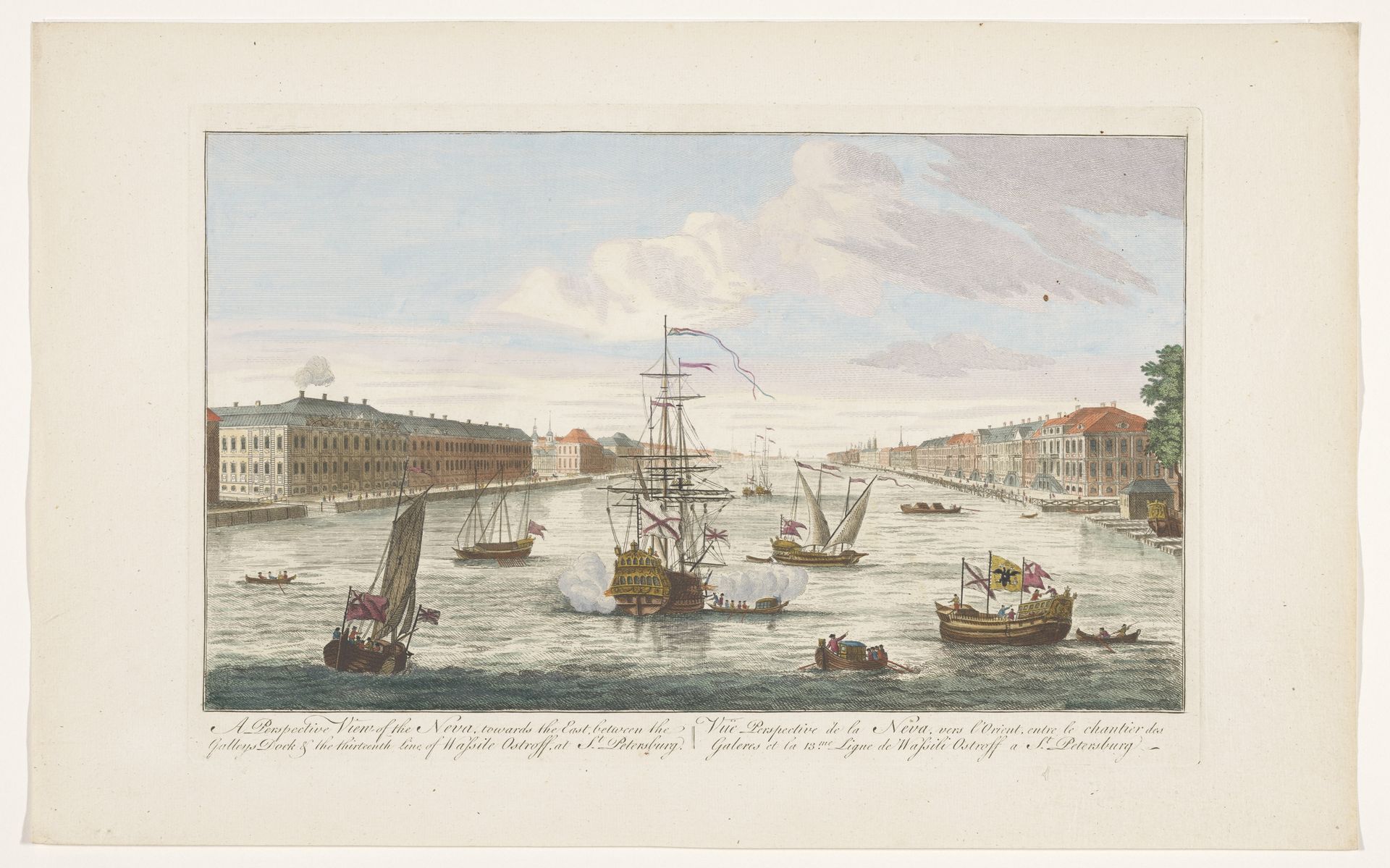 Gezicht op de rivier de Neva te Sint-Petersburg gezien vanaf de westzijde by Robert Sayer