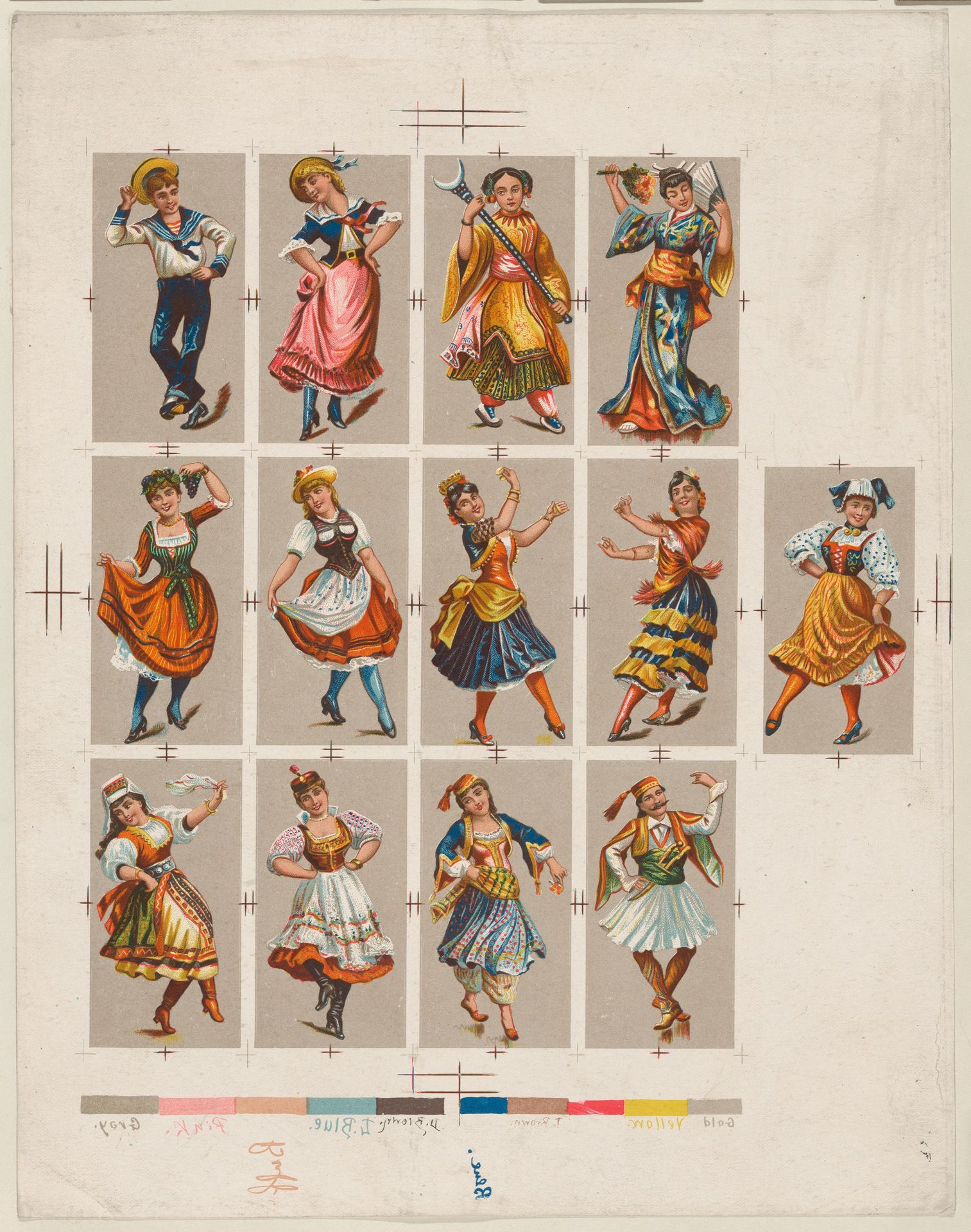 Printing proof of cards, from National Dances (N225, Type 2) issued by Kinney Bros. by Kinney Brothers Tobacco Company