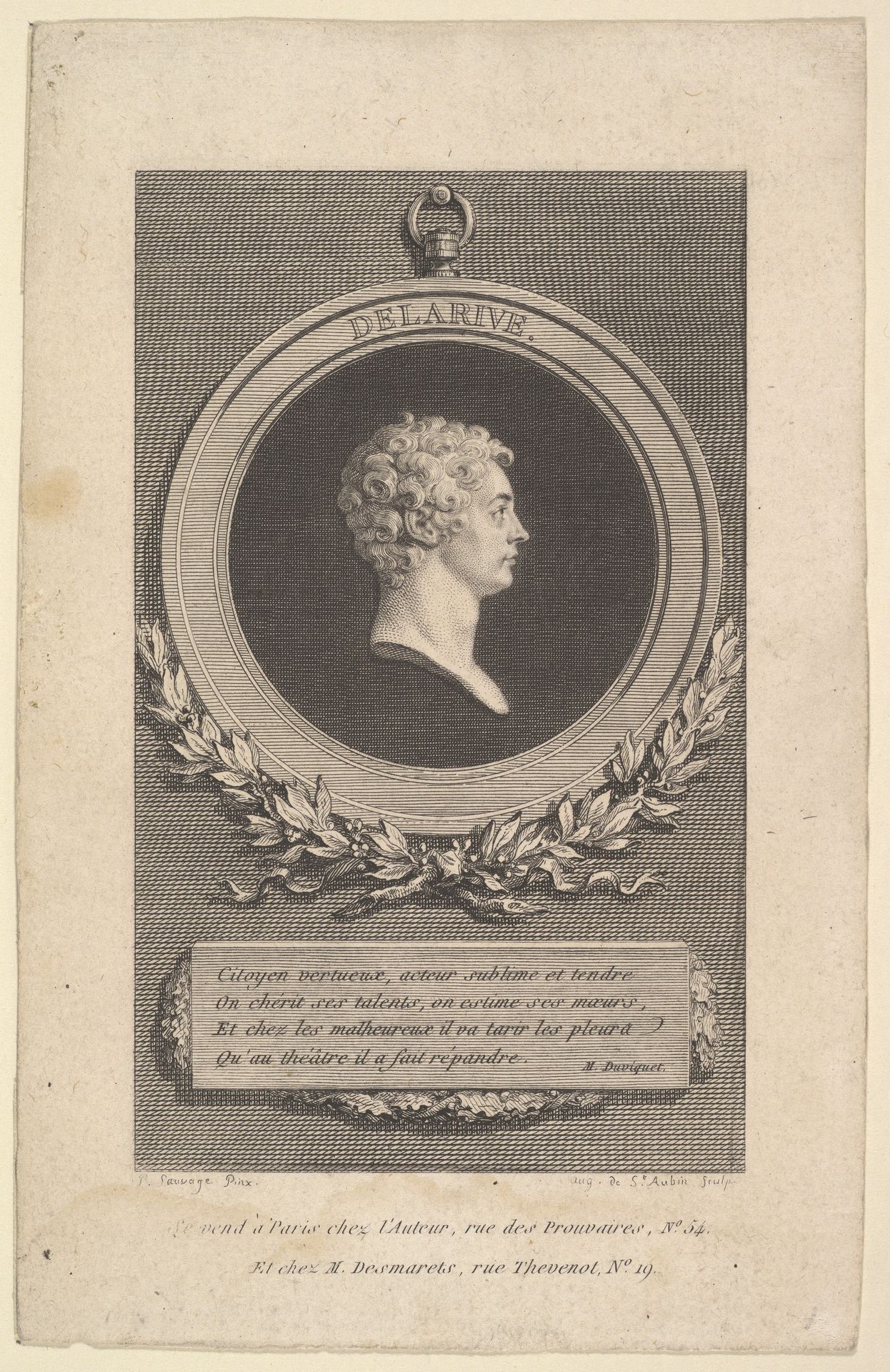 Portrait of De Larive by Augustin de Saint-Aubin