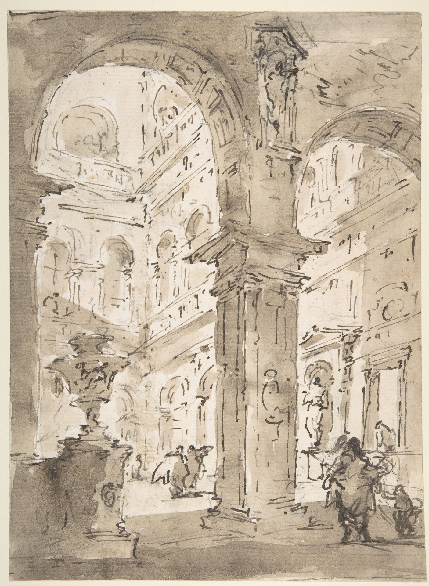 Architectural Capriccio: Courtyard of a Palace (recto); Saint Aloysius Gonzaga Holding a Crucifix (verso) by Francesco Guardi