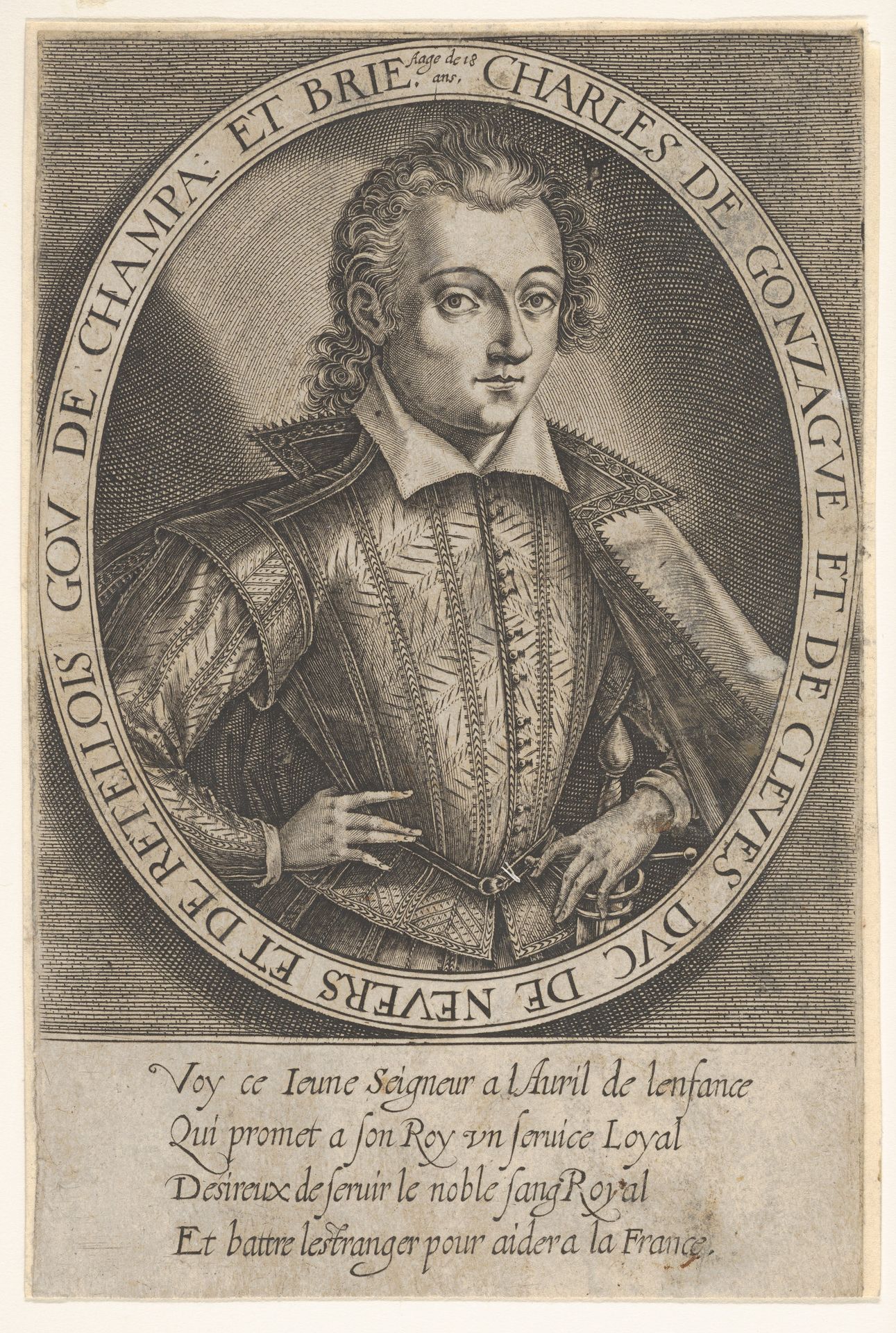 Charles of Gonzague and of Cleves, Duke of Nevers and of Retellois, Governor of Champagne and Brie at age eighteen by Thomas de Leu