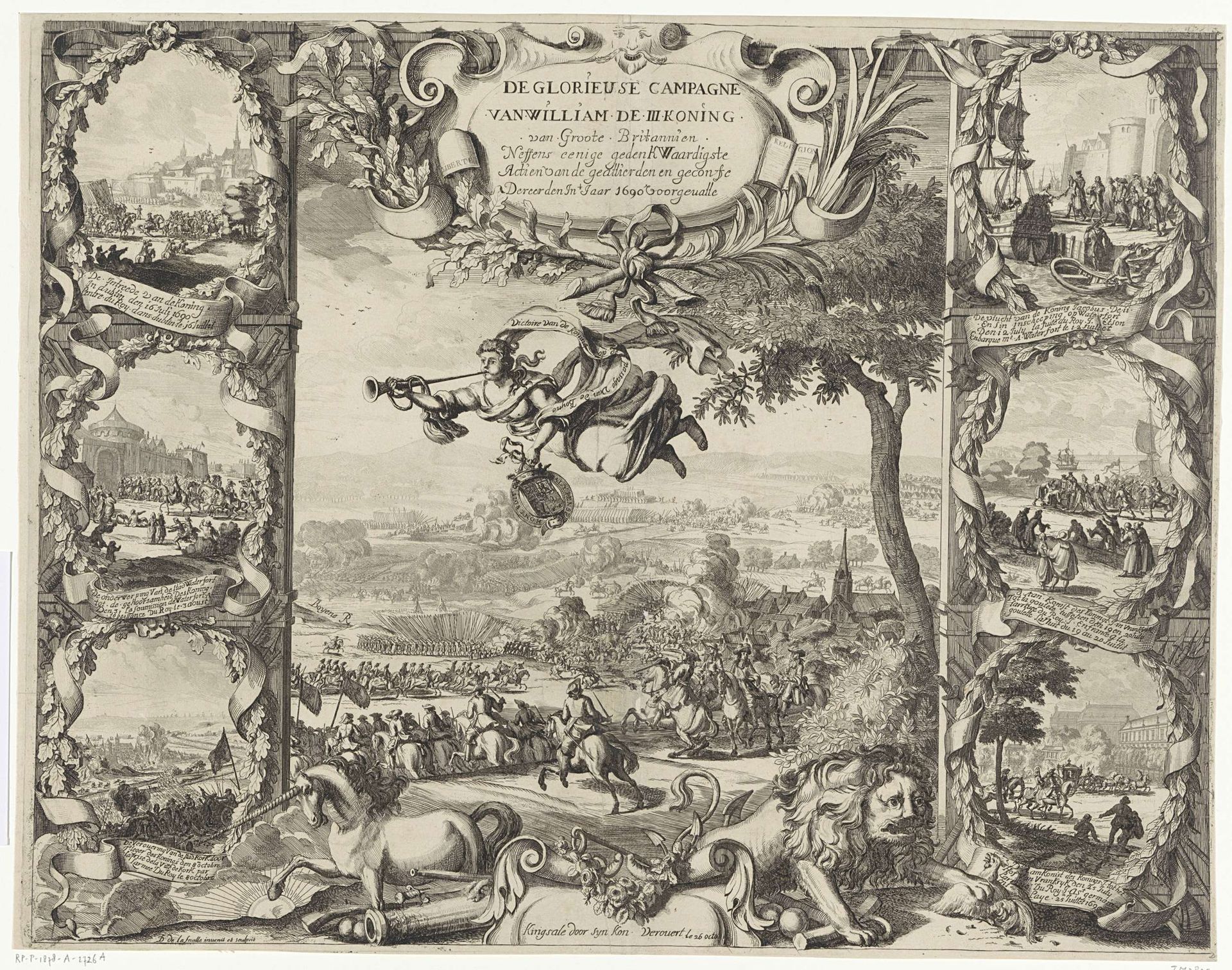 Overwinningen van koning Willem III in Ierland (bovenste helft), 1690 by Daniel de Lafeuille