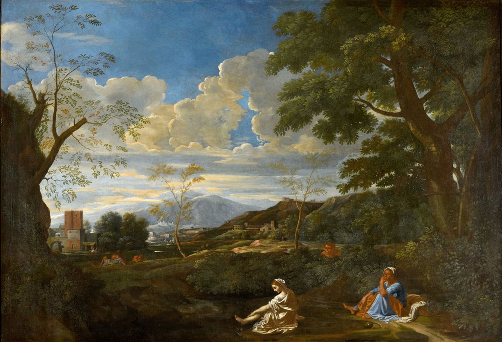 Paysage avec la femme qui se lave les pieds by Nicolas Poussin