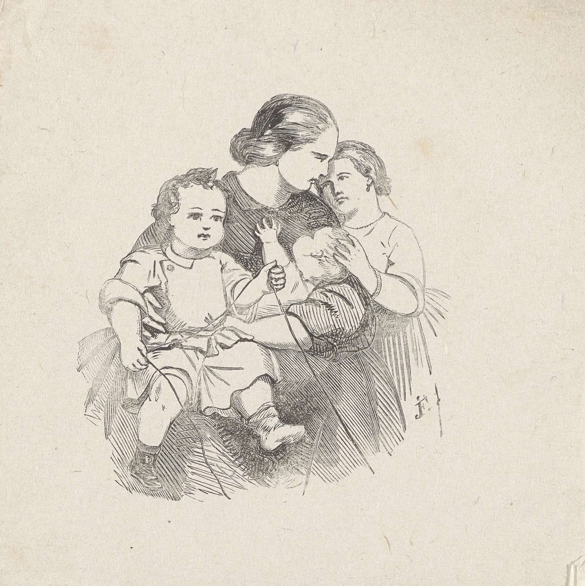Vrouw met twee kinderen by Isaac Weissenbruch