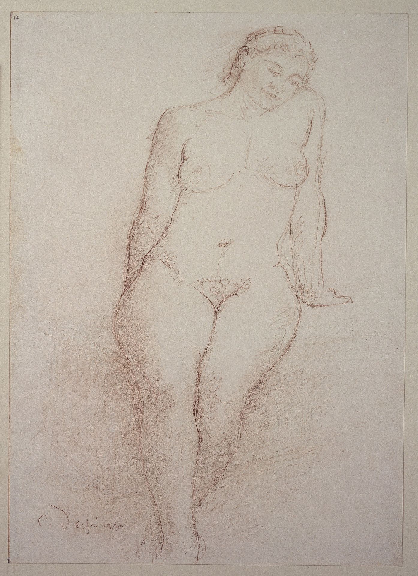 Sitzender weiblicher Akt in Vorderansicht, der linke Arm aufgestützt, nach rechts abwärts blickend by Charles Despiau