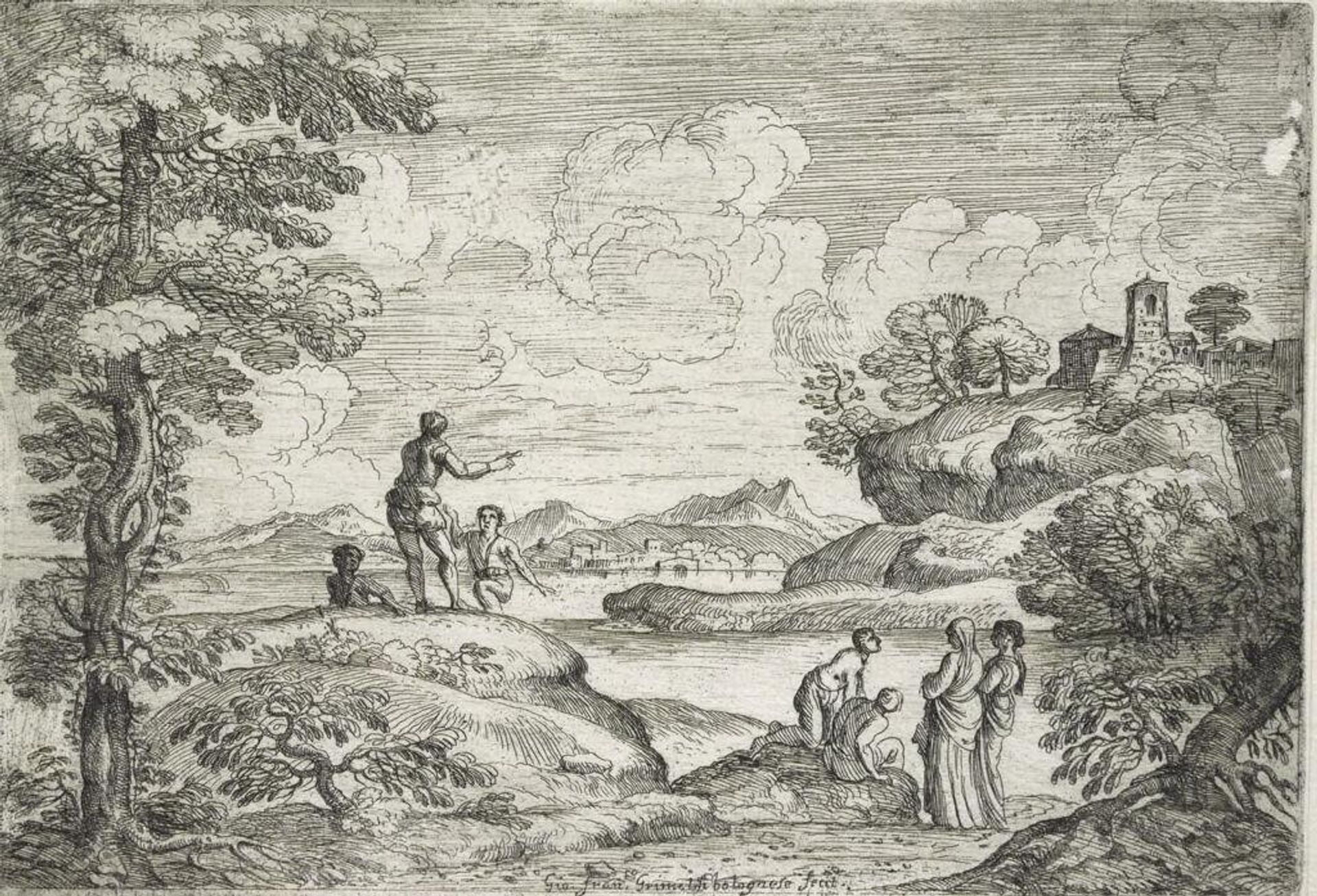 Landscape with Five Men and Two Women by Giovanni Francesco Grimaldi