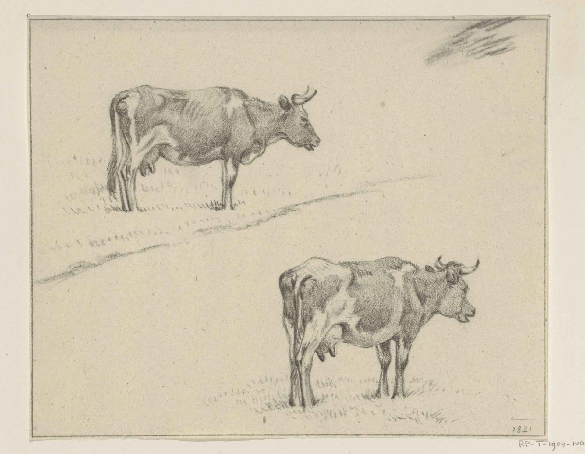 Twee schetsen van een staande koe, naar rechts by Jean Bernard