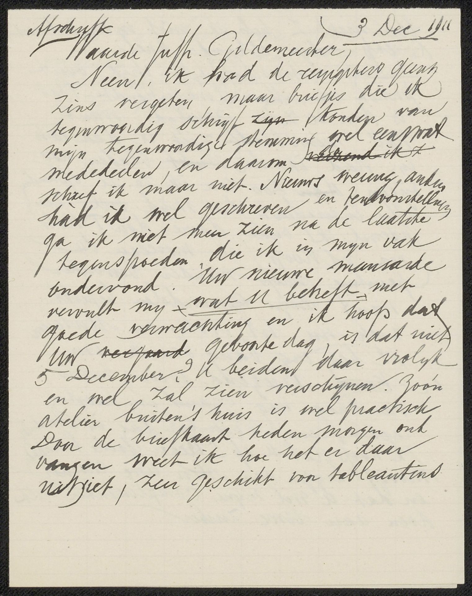 Brief aan Anna Gildemeester by August Allebé