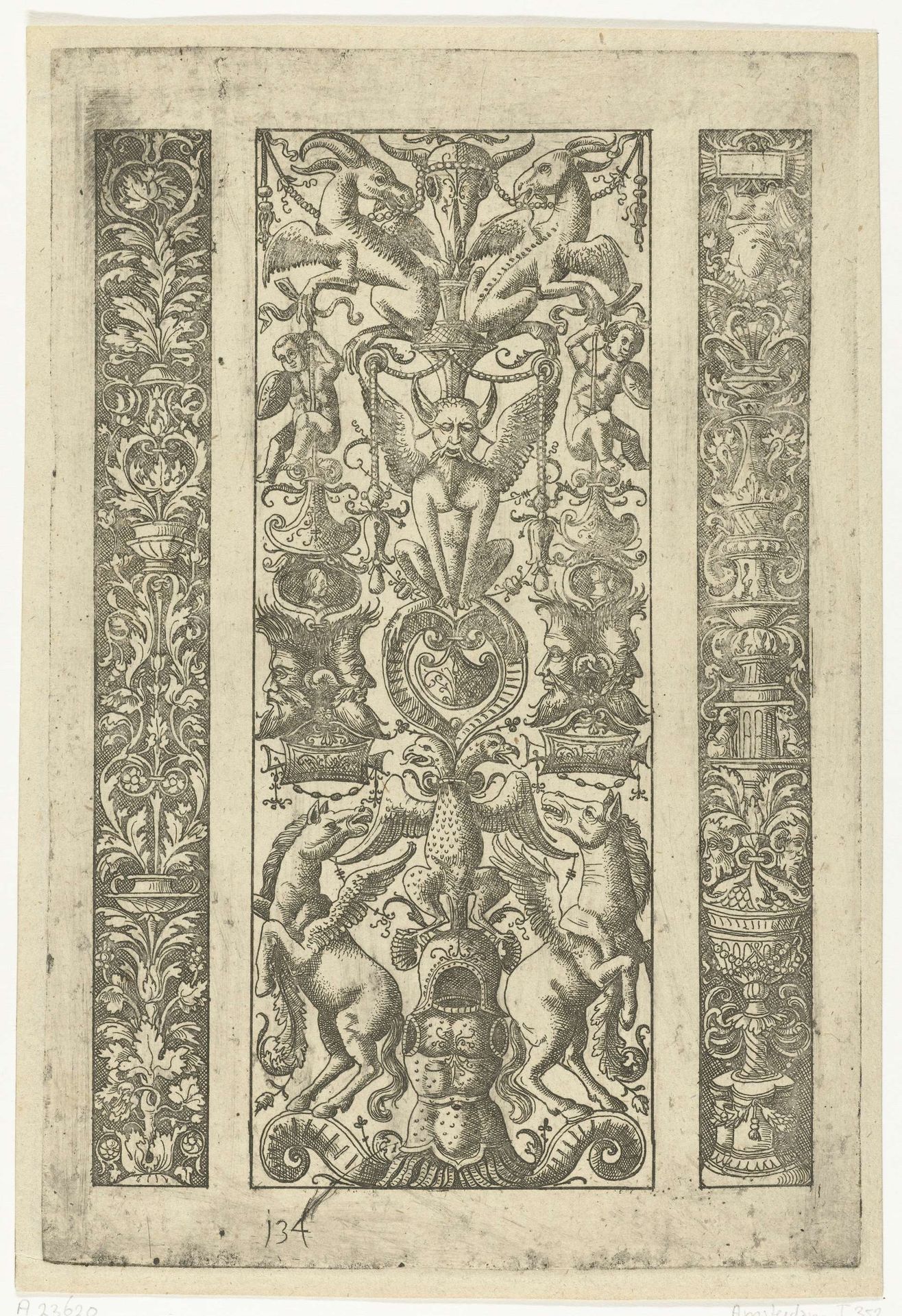 Drie vlakdecoraties op een blad by Lambert Hopfer
