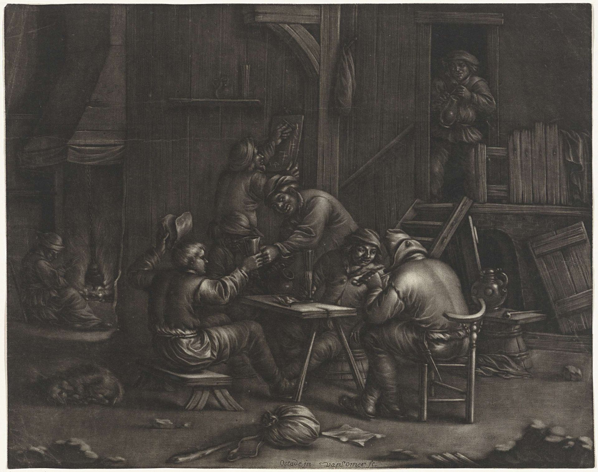 Herberg met drinkende mannen by Jan van Somer