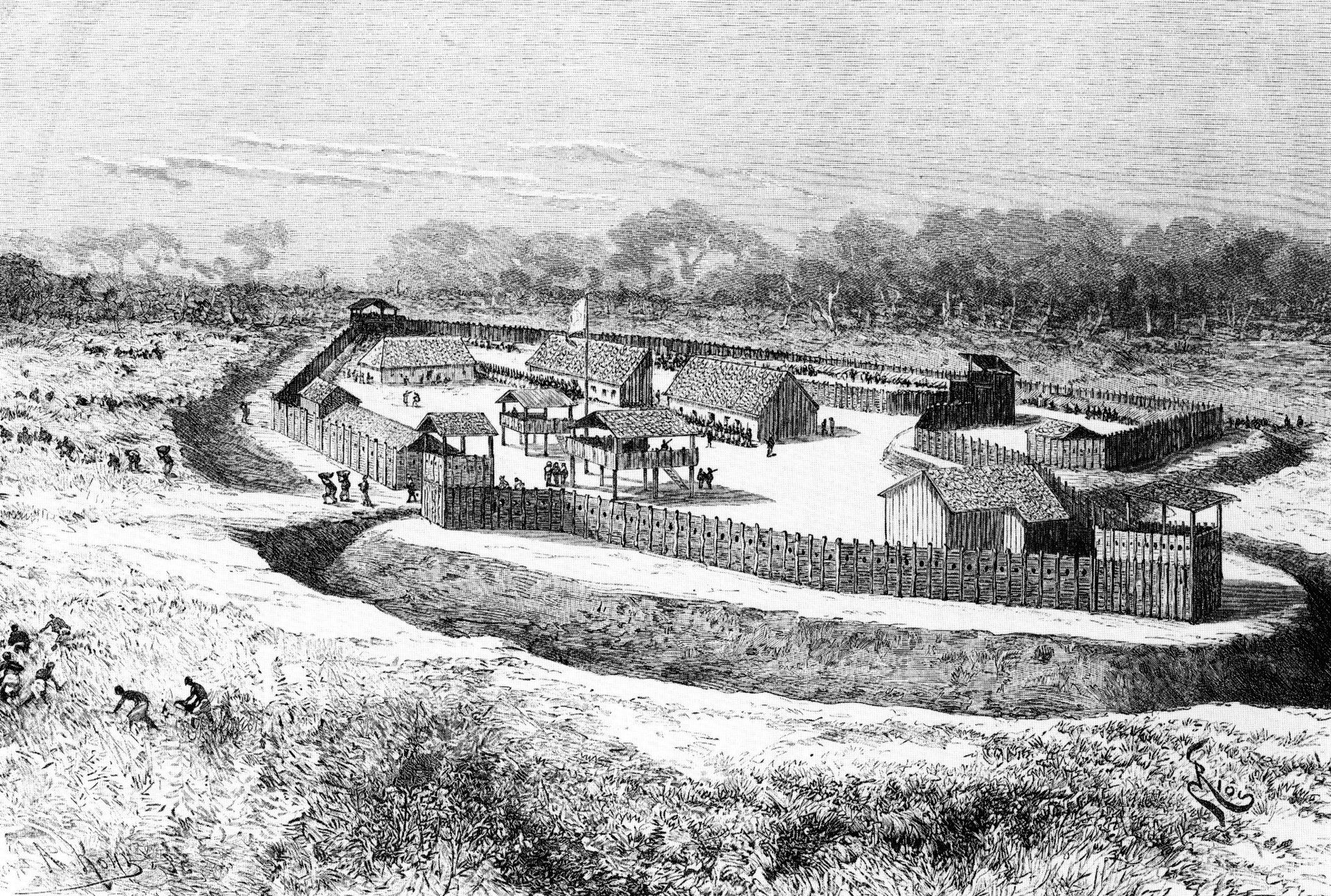 Bodo Fort, Interior and Exterior, Colonial French Africa by Edouard Riou