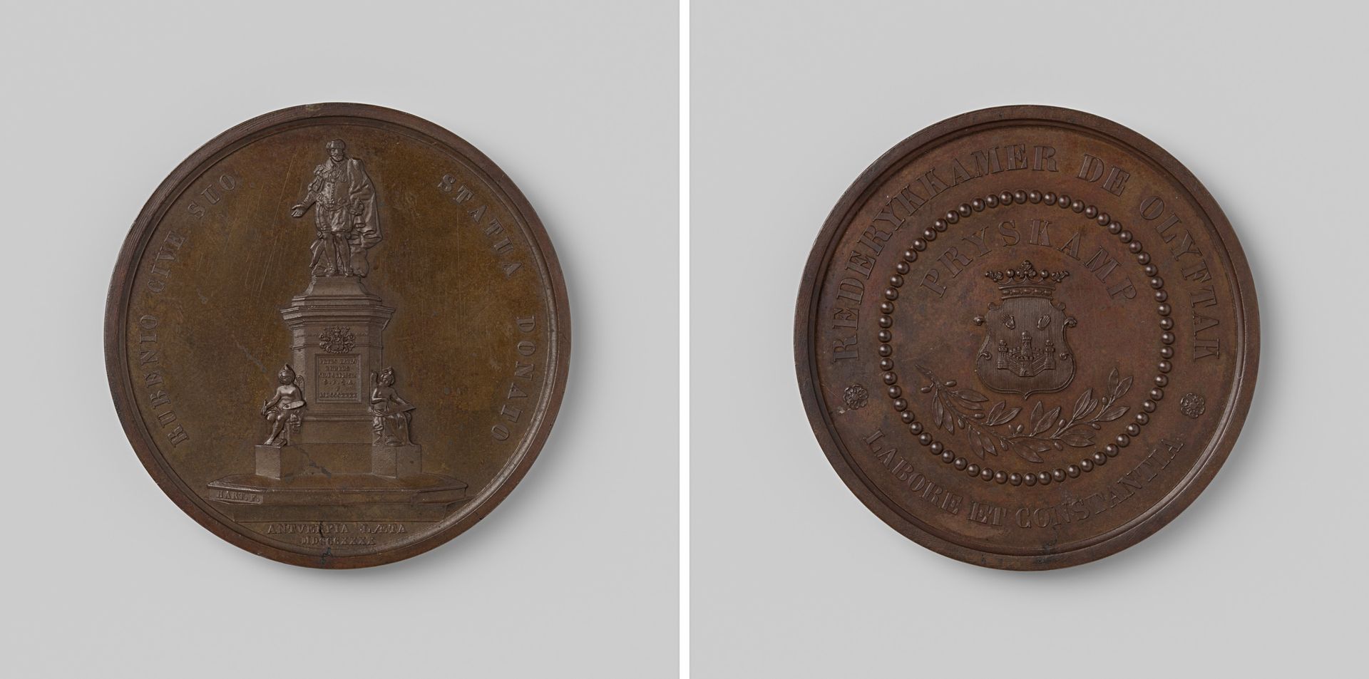 Oprichting van een standbeeld voor de schilder Pieter Paul Rubens te Antwerpen, penning geslagen op last van de Rederijkerskamer "de Olijftak" by Laurent Joseph Hart