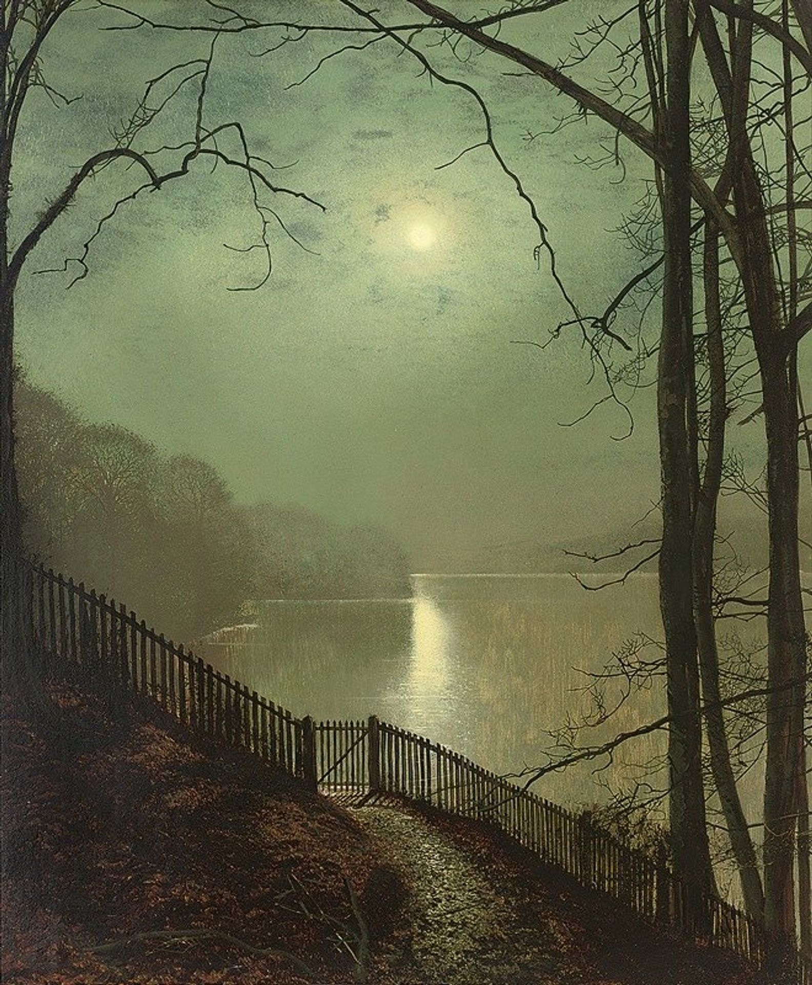Moonlight on the lake, Roundhay Park, Leeds by John Atkinson Grimshaw