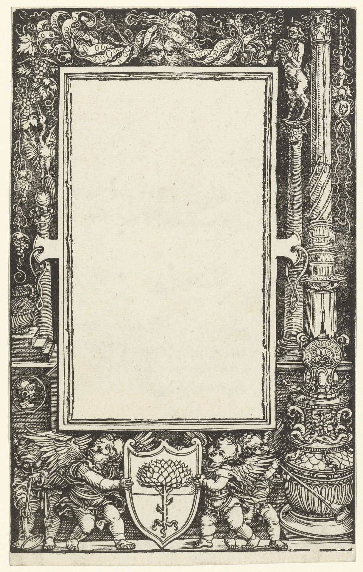 Ontwerp voor een titelblad met ornamentale lijst en wapen van Willibald Pirckheimer by Albrecht Durer