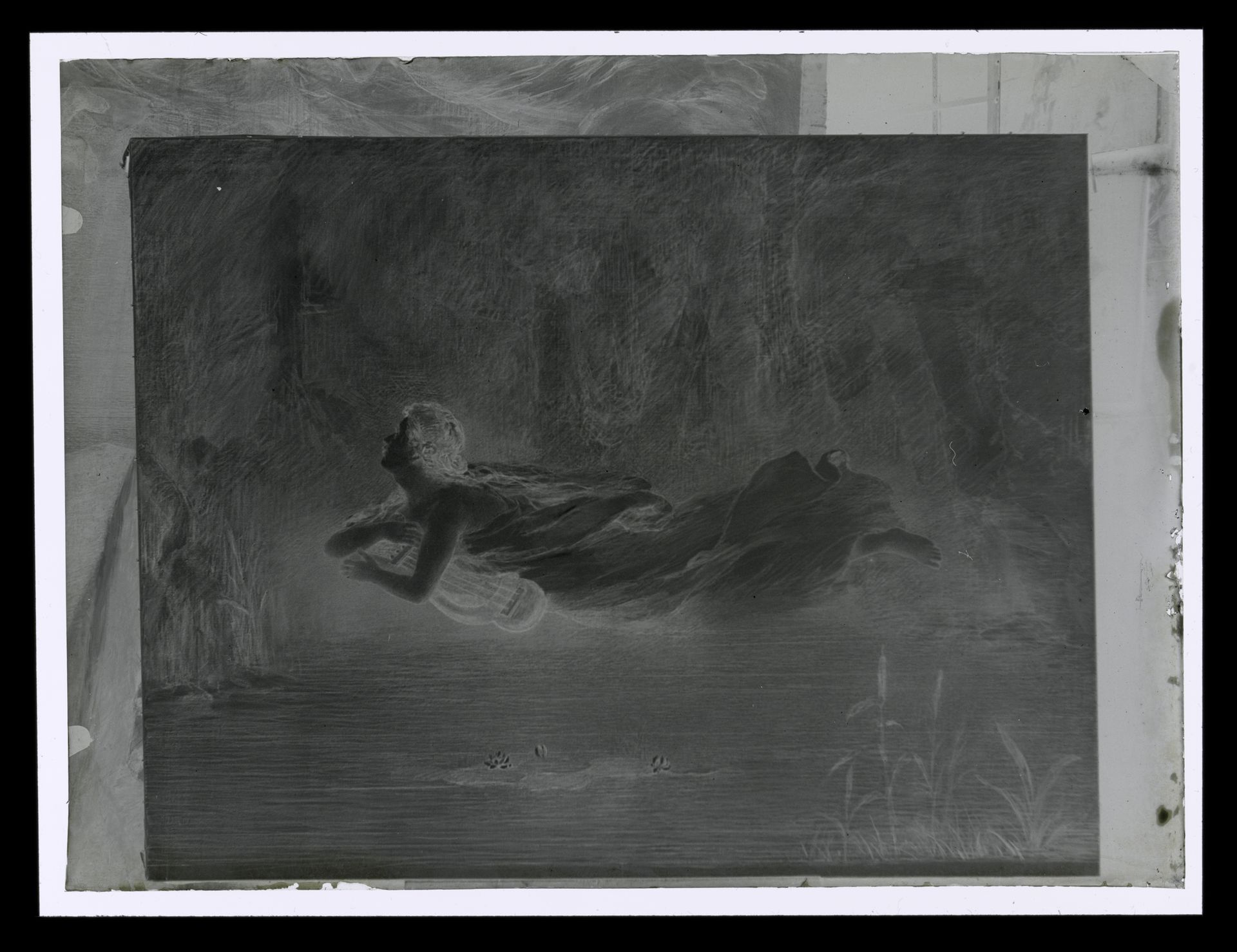 Fotoreproductie van een schilderij van een liggende vrouw met lier by Laurens Lodewijk Kleijn