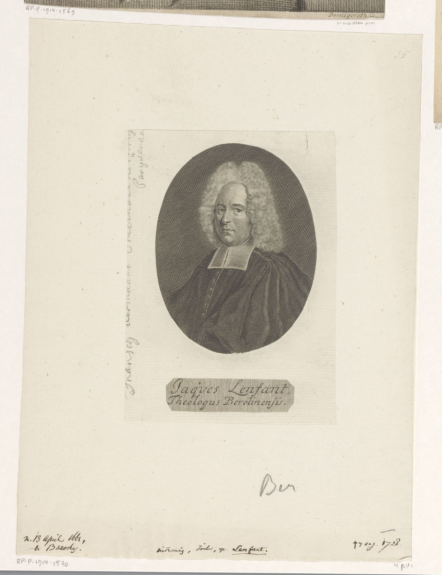 Portret van Jacques Lenfant by Martin Bernigeroth