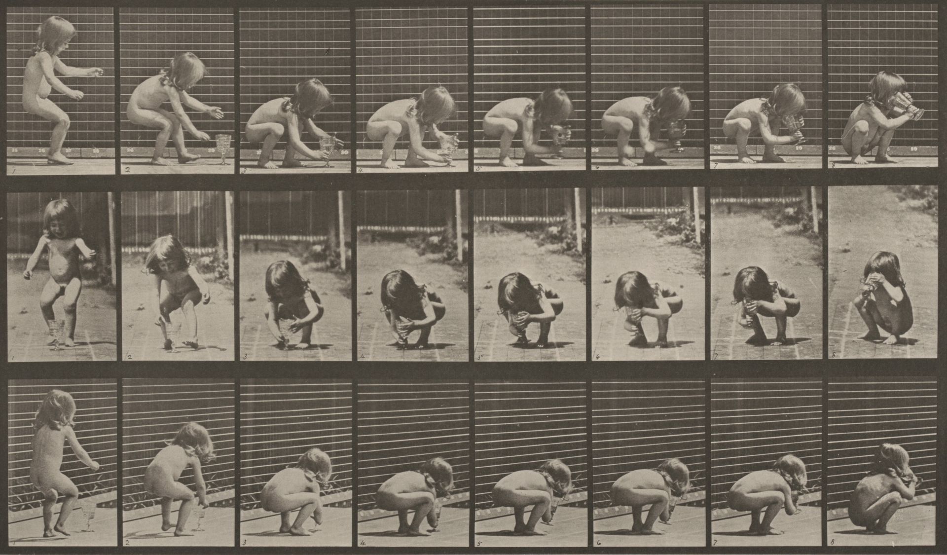 Plate Number 477. Child stooping, lifting a goblet and drinking by Eadweard Muybridge